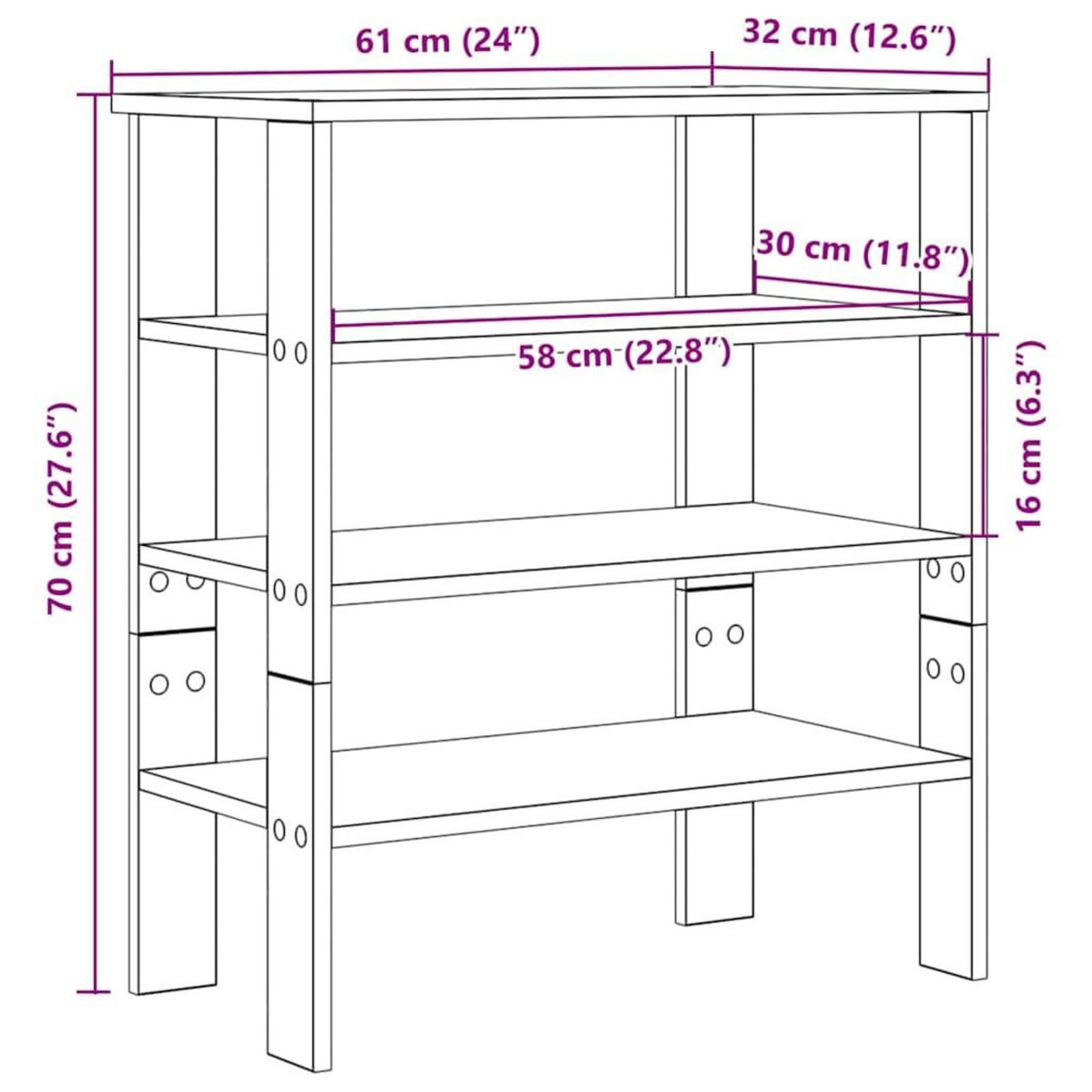VIDAXL Etagere a chaussures noir 61x32x70 cm bois d'ingenierie