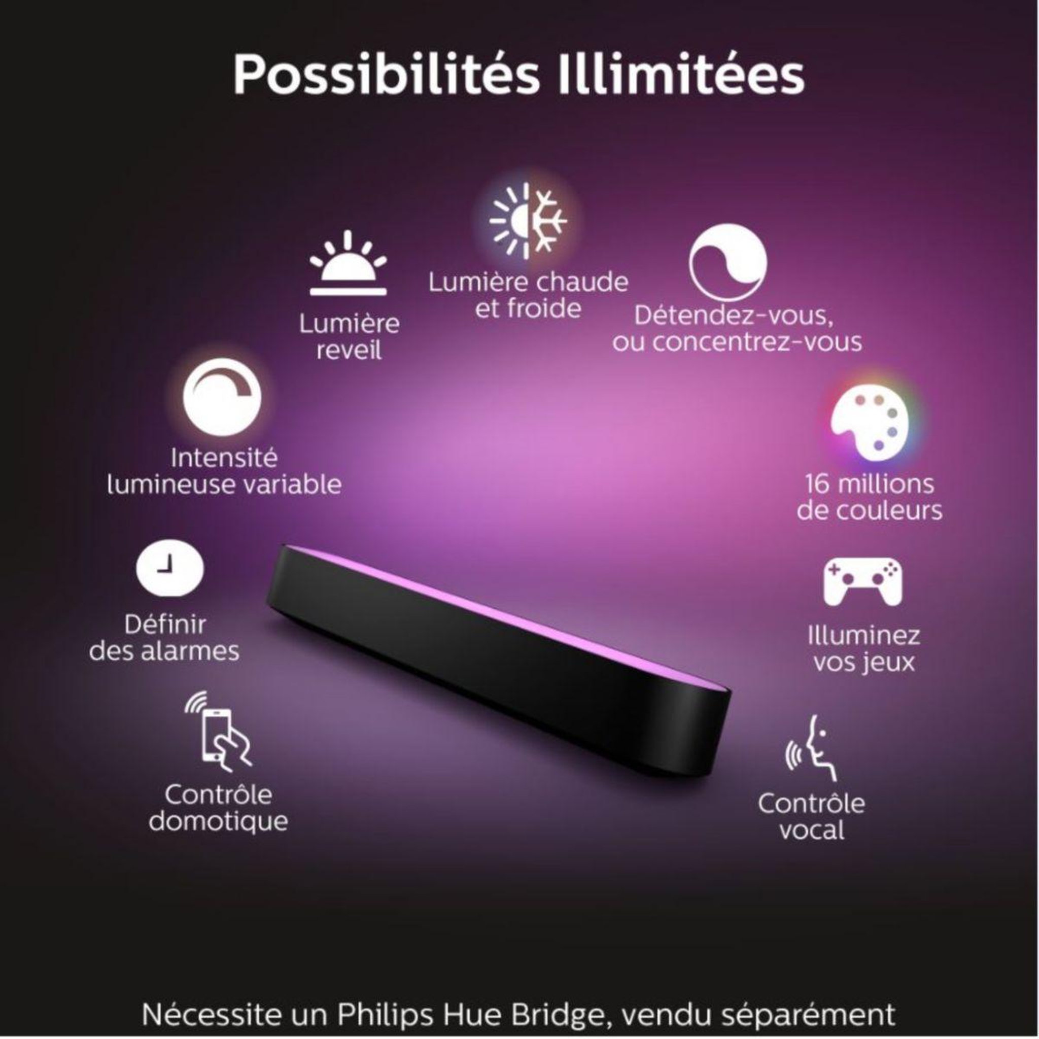 Voir la diapositive 4 : PHILIPS HUE Lampe connectée Play White&Color Ambiance