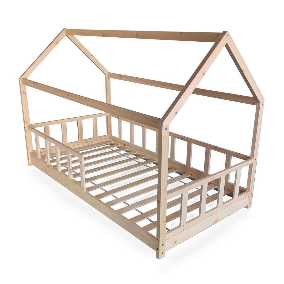 Lit cabane 90 x 190 cm + sommier + barrière TIKI