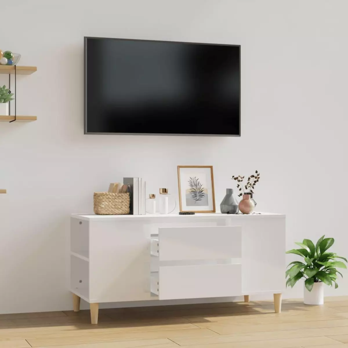 VIDAXL Meuble TV Blanc brillant 102x44,5x50 cm Bois d'ingenierie