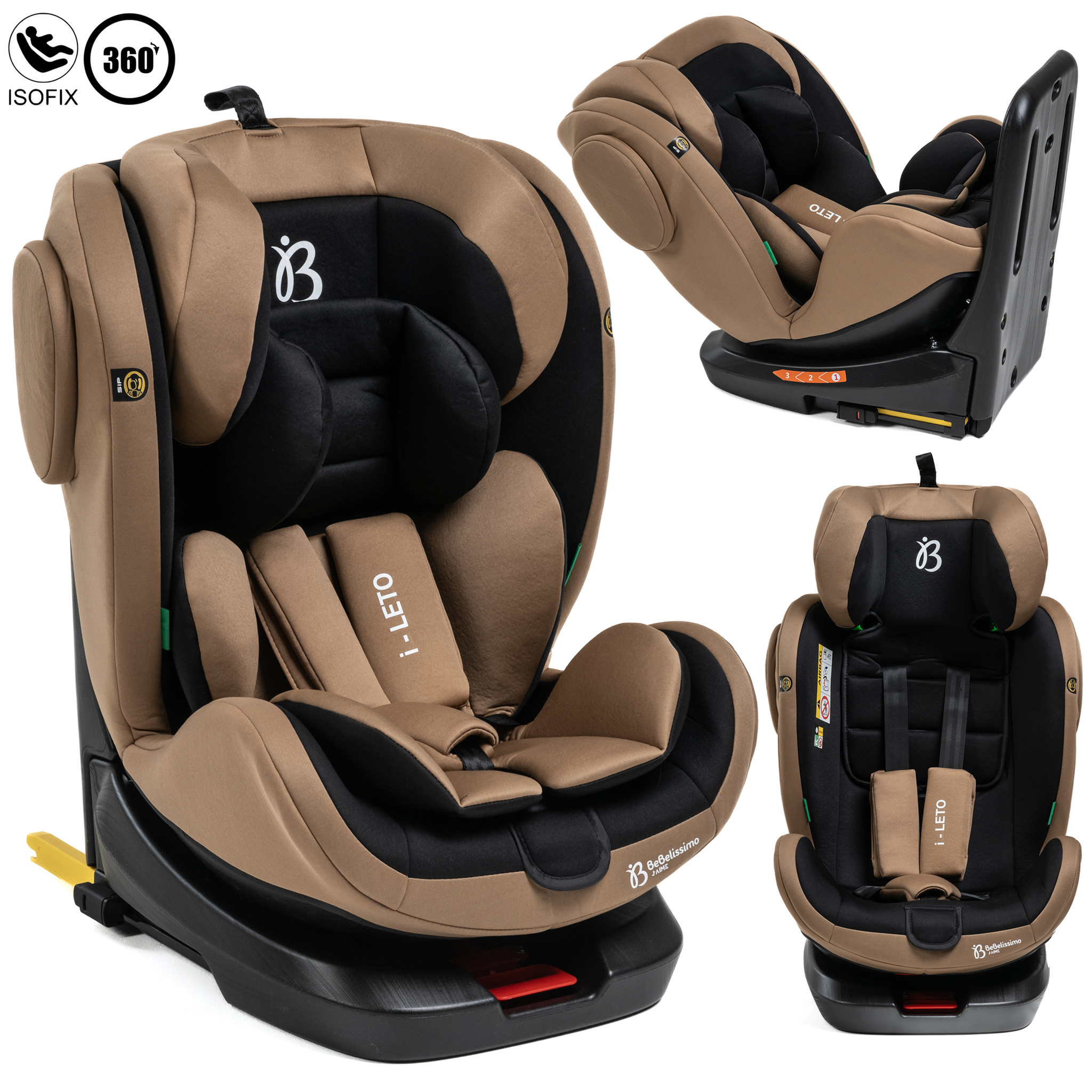 Voir la diapositive 1 : BEBELISSIMO BEBELISSIMO - Siège auto Isofix - pivotant 360 ° - groupe 0+/1/2/3 - (0-36kg) - i-Leto - beige - protections latérales