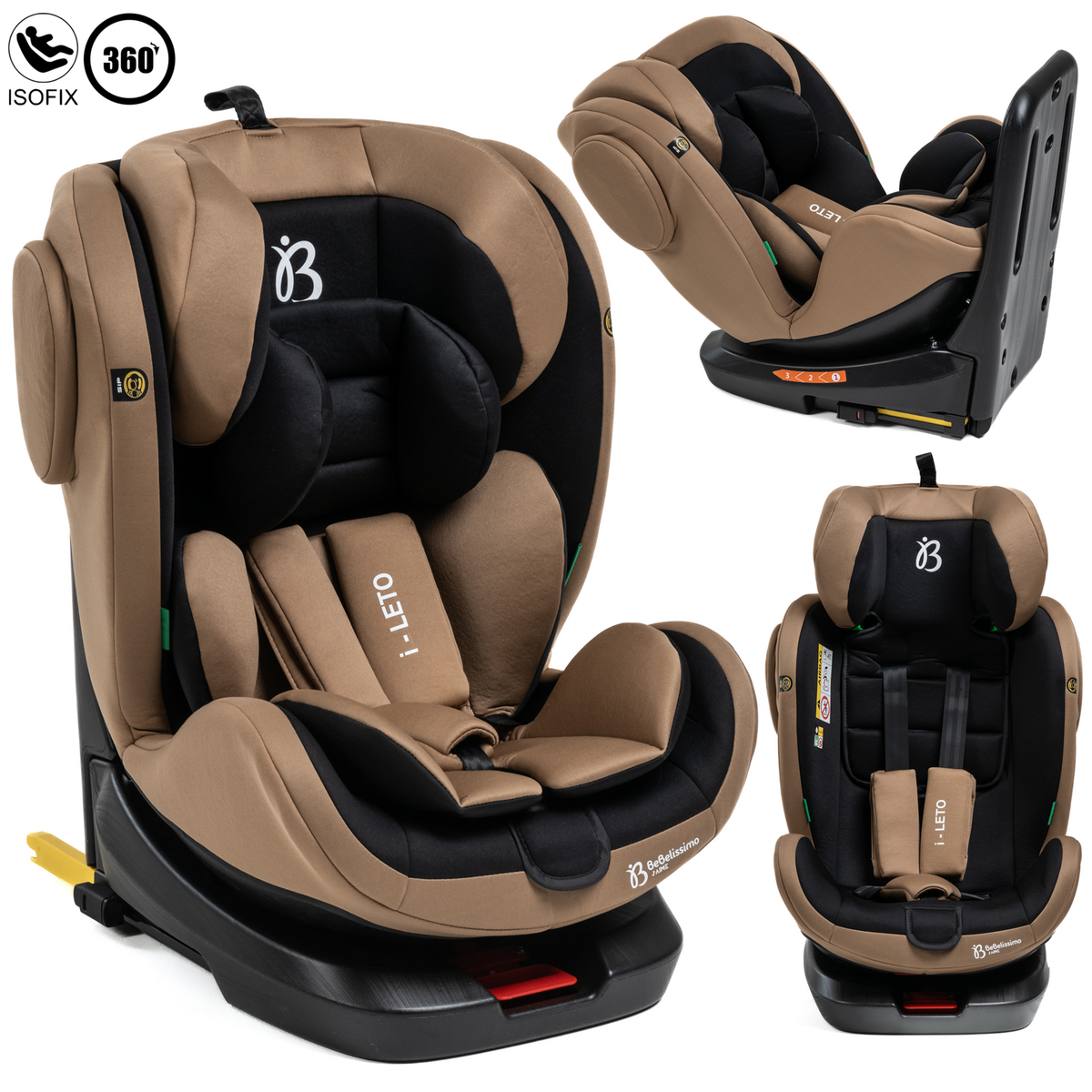 BEBELISSIMO BEBELISSIMO - Siège auto Isofix - pivotant 360 ° - groupe 0+/1/2/3 - (0-36kg) - i-Leto - beige - protections latérales