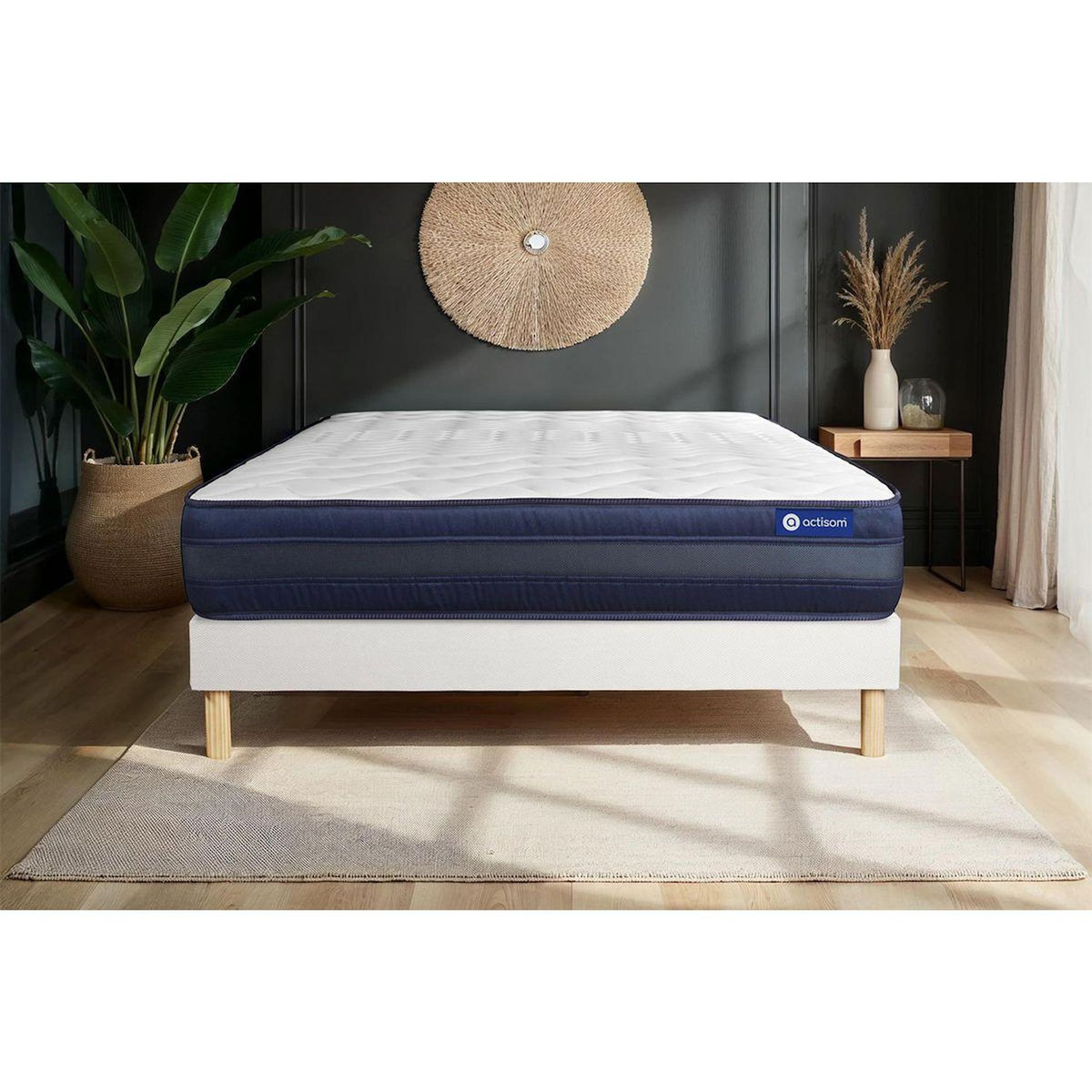 ACTISOM Ensemble matelas ACTIFLEX TECH 160x200 Mémoire de forme Maxi épaisseur 5zones de confort + sommier KIT blanc