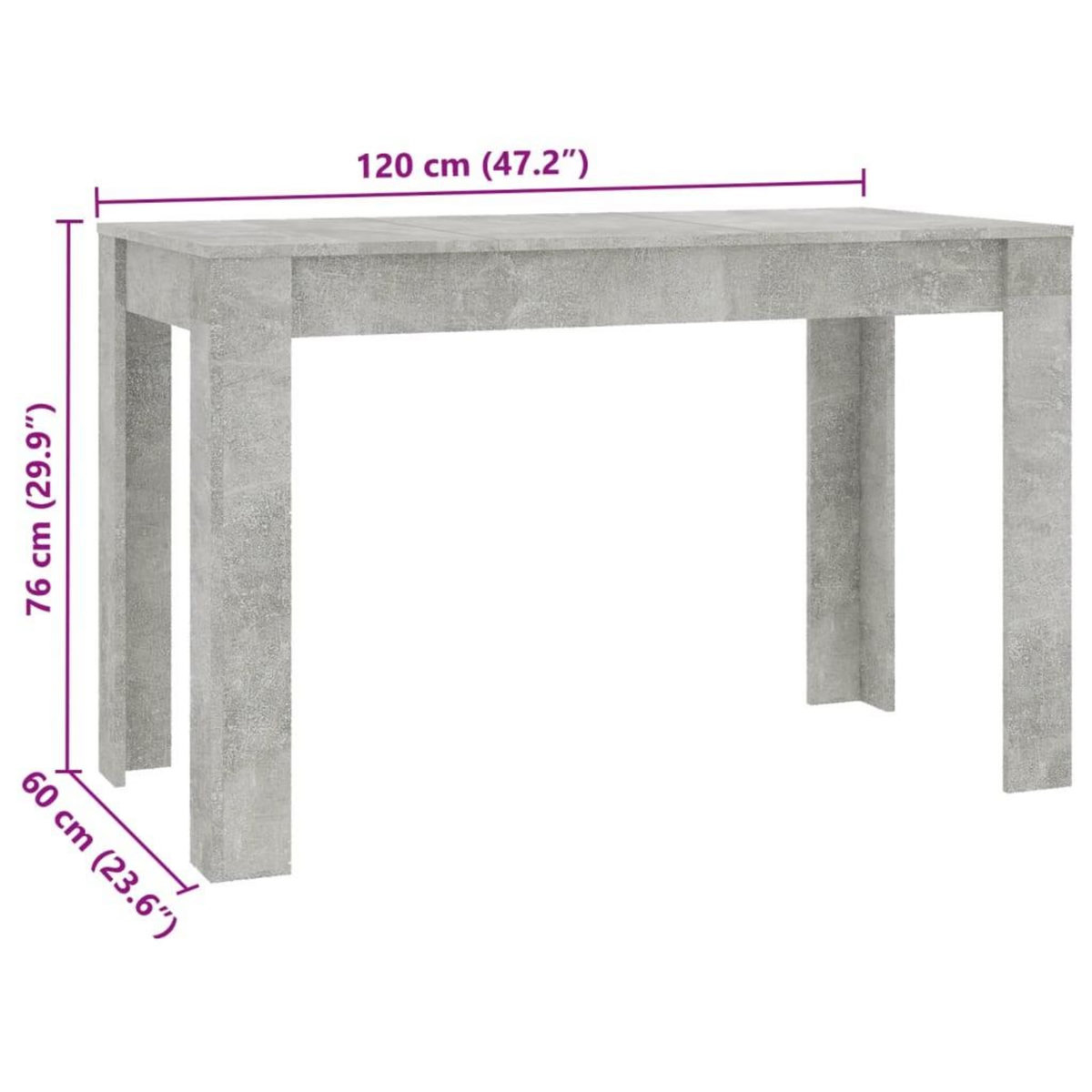 VIDAXL Table a manger Gris beton 120x60x76 cm Bois d'ingenierie