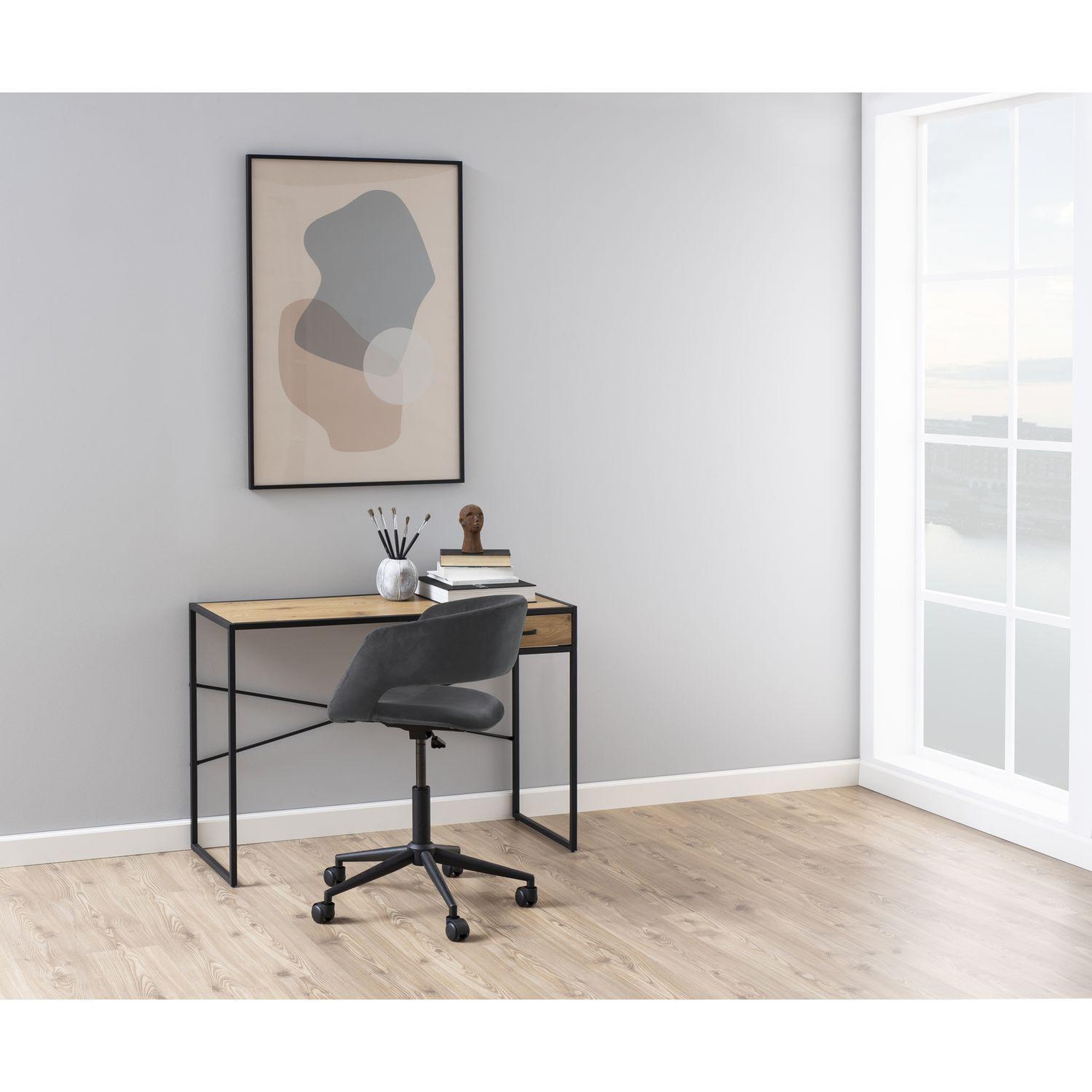 Voir la diapositive 5 : TOILINUX Bureau en mdf et métal 1 tiroir - l 110cm x l. 45cm x h. 75 cm - beige et noir