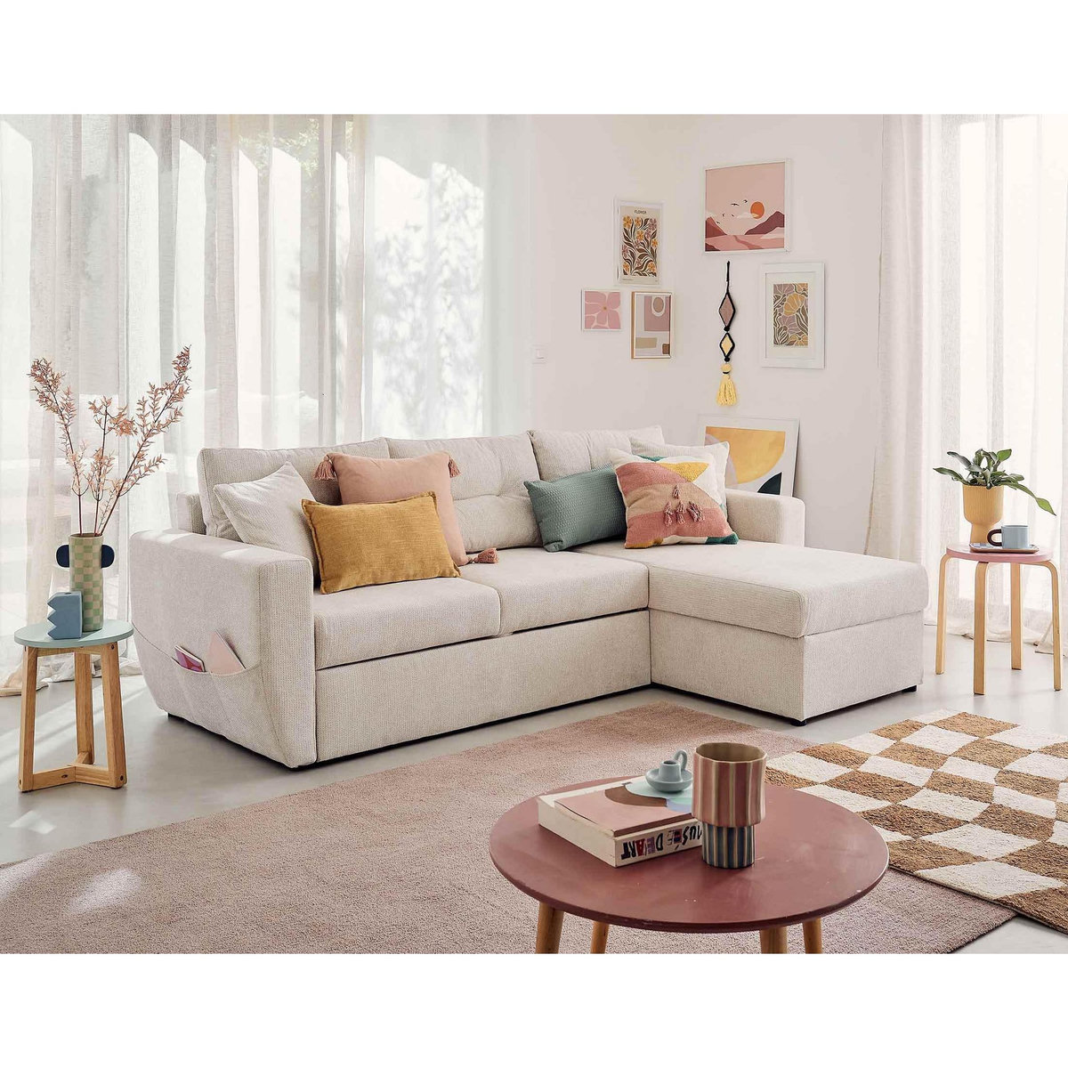 BEST MOBILIER Astoria - canapé d'angle réversible 4 places - convertible avec coffre - en tissu texturé