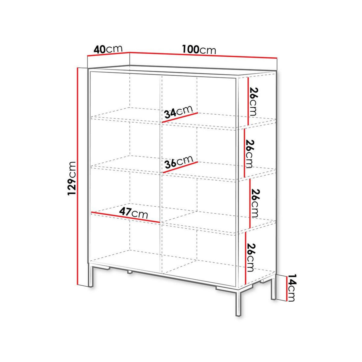 BEST MOBILIER Cambridge - buffet haut - effet bois et noir - 2 portes - 129 cm