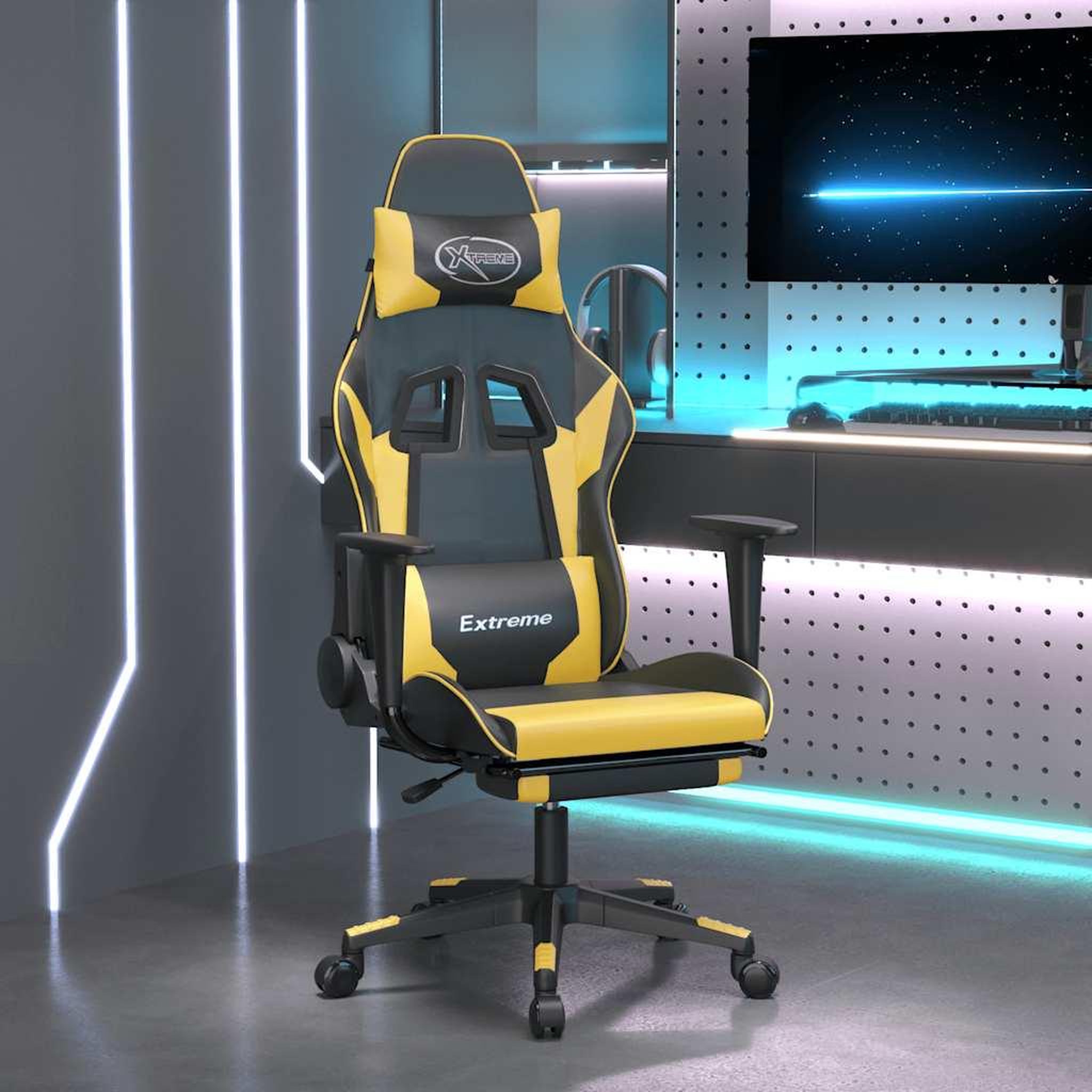 VIDAXL Chaise de jeu de massage et repose-pied Noir dore Similicuir