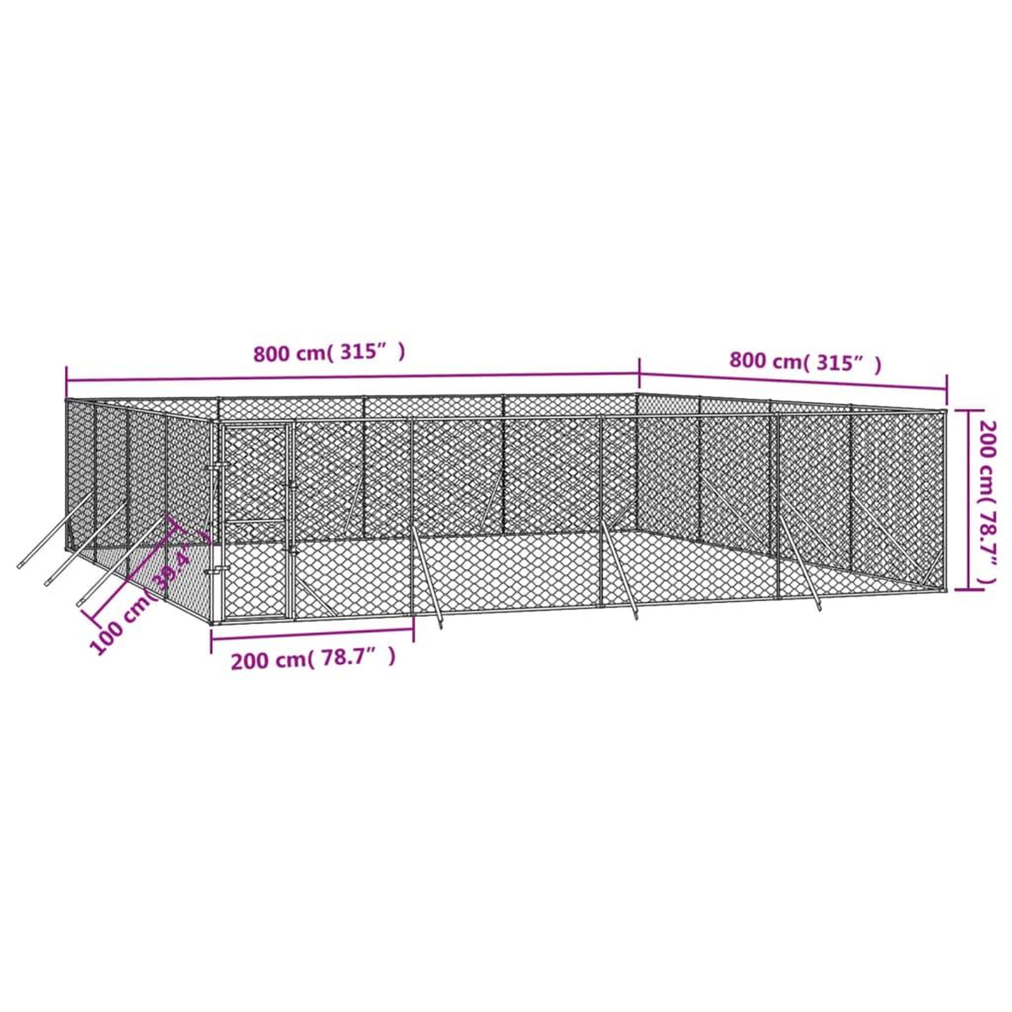Voir la diapositive 4 : VIDAXL Chenil d'exterieur pour chiens argente 8x8x2 m acier galvanise
