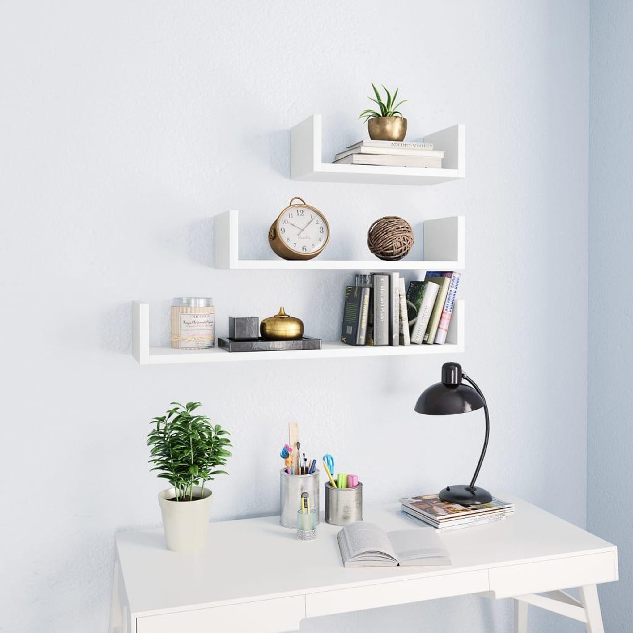 Voir la diapositive 1 : VIDAXL Etageres murales 3 pcs Blanc Bois d'ingenierie