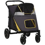 PAWHUT Poussette pour chien pliable 4 roues 2 portes rangements attache noir gris jaune
