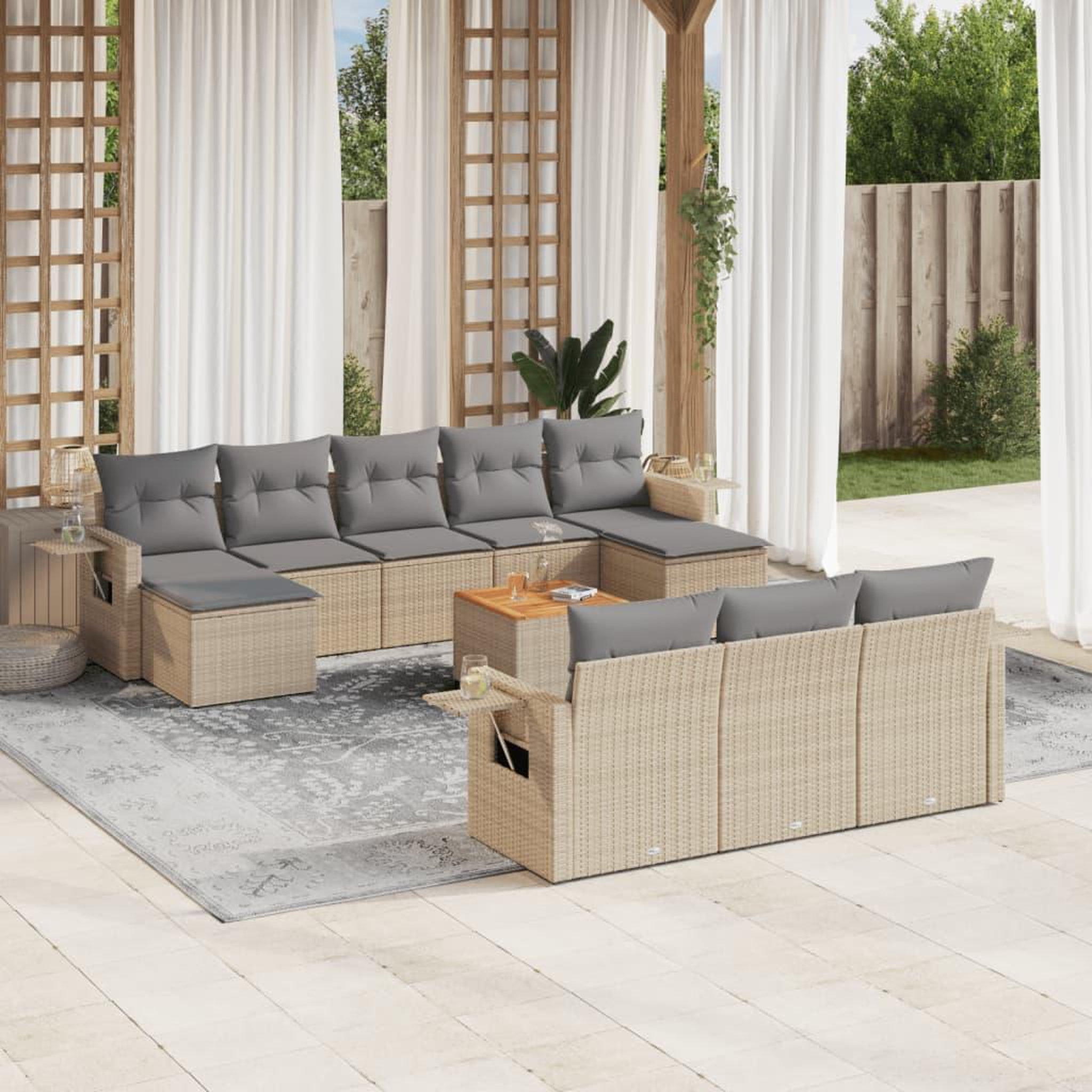 VIDAXL Salon de jardin et coussins 11 pcs melange beige resine tressee