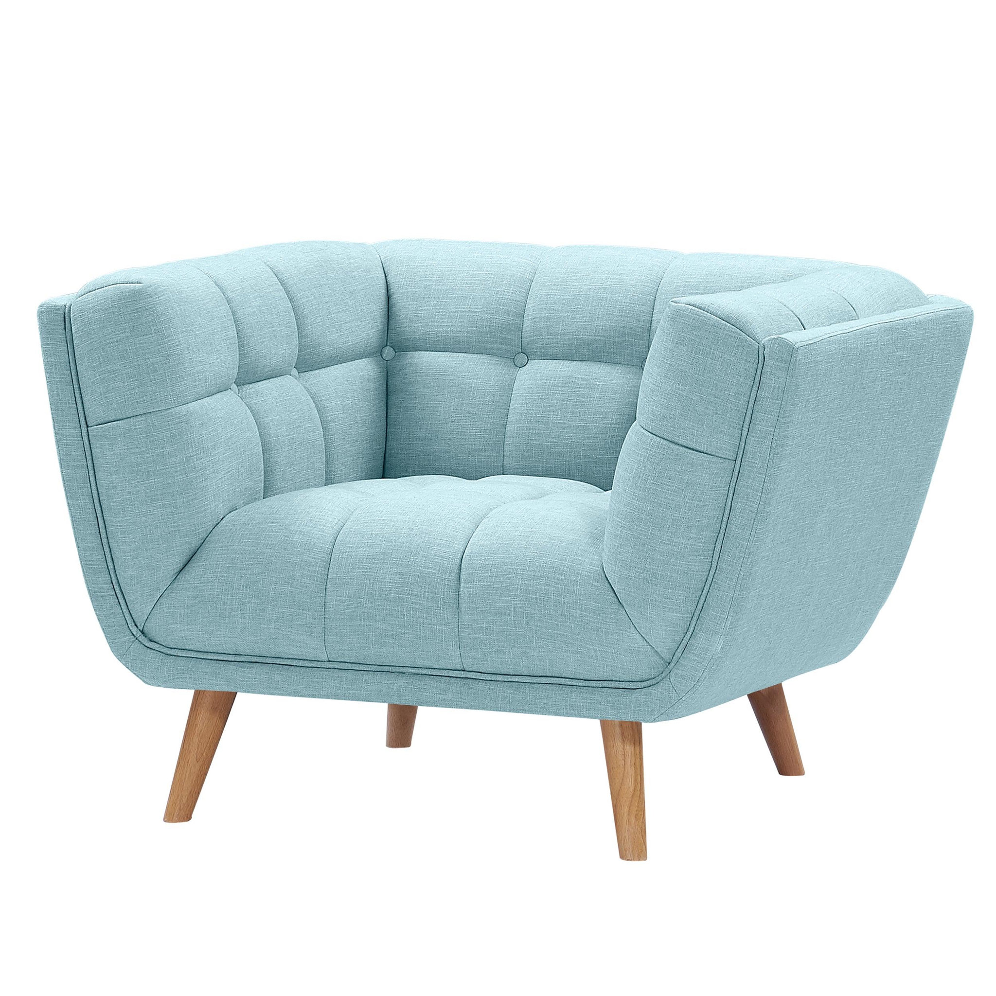 Voir la diapositive 6 : MAISON PAVANE Fauteuil capitonné en tissu bleu clair-Carmen