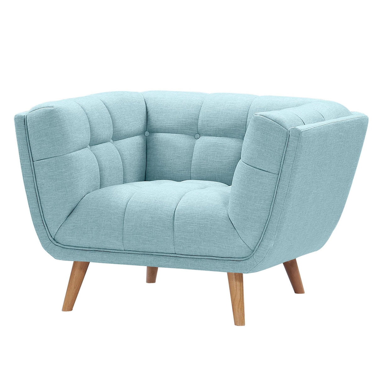 Rendez vous déco Fauteuil capitonné en tissu bleu clair-Carmen