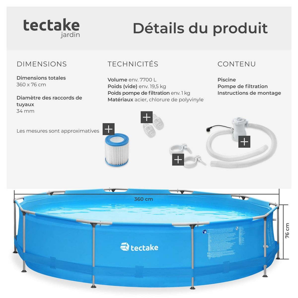tectake Piscine ronde bleu