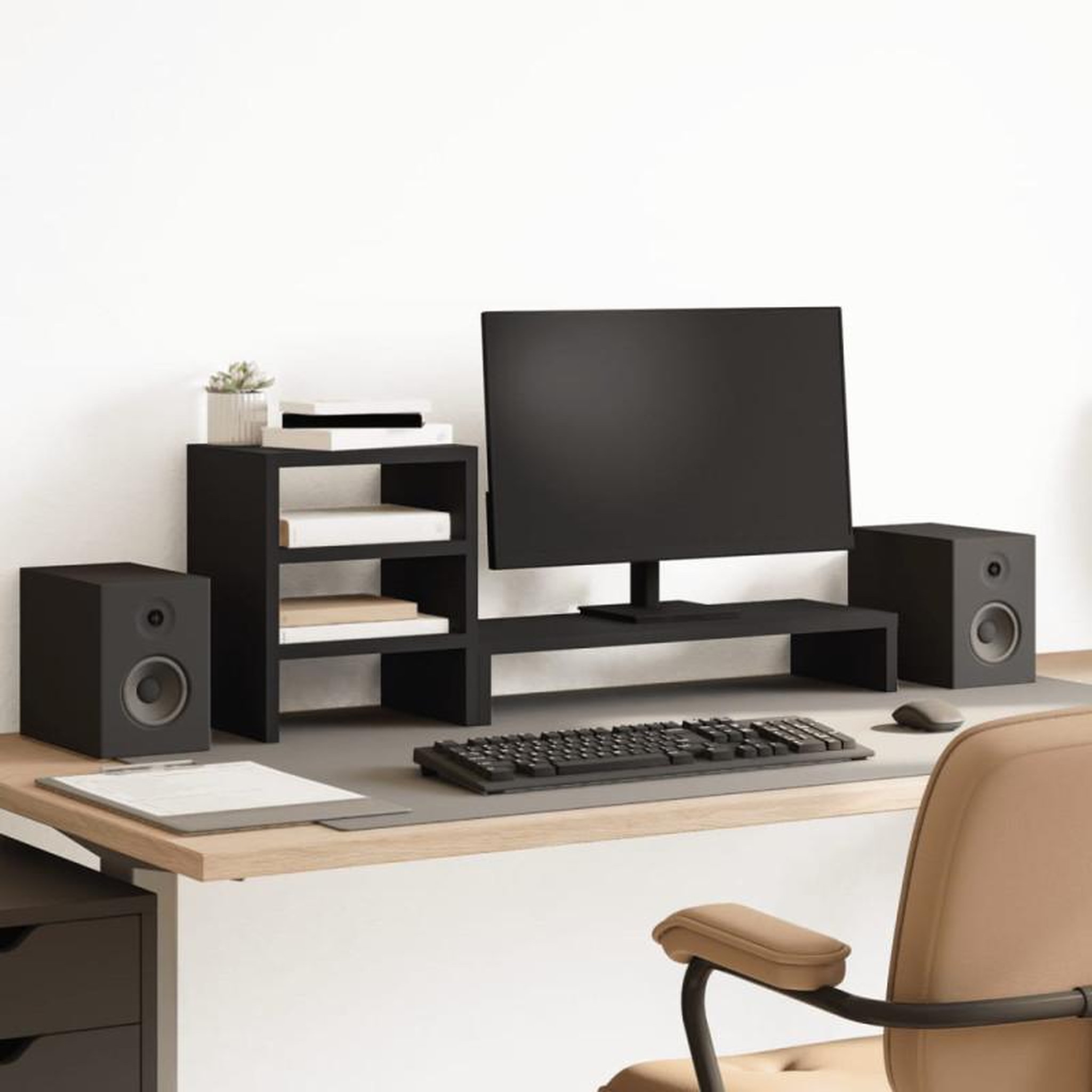 Voir la diapositive 1 : VIDAXL Support de moniteur et organisateur de bureau bois d ingénierie