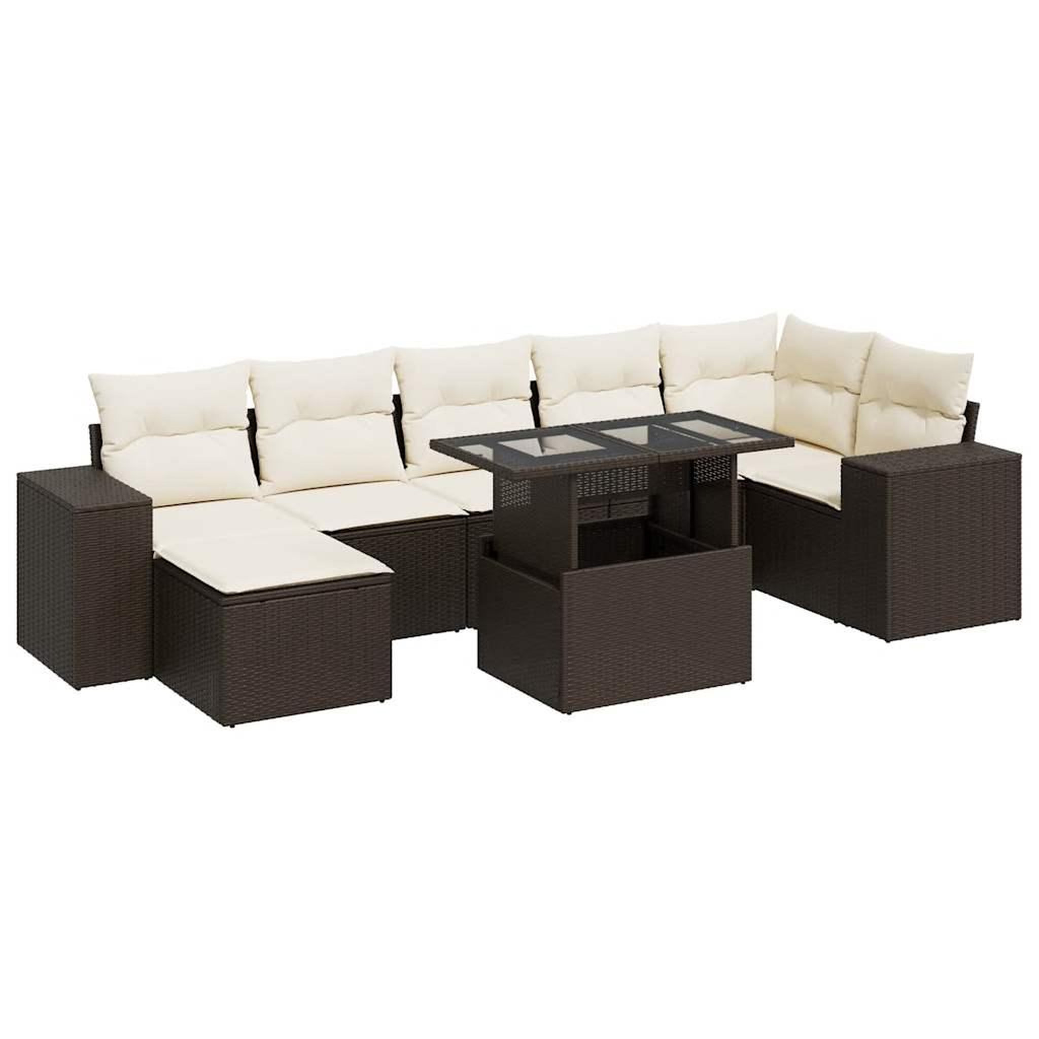 Voir la diapositive 2 : VIDAXL Salon de jardin 8 pcs avec coussins marron resine tressee