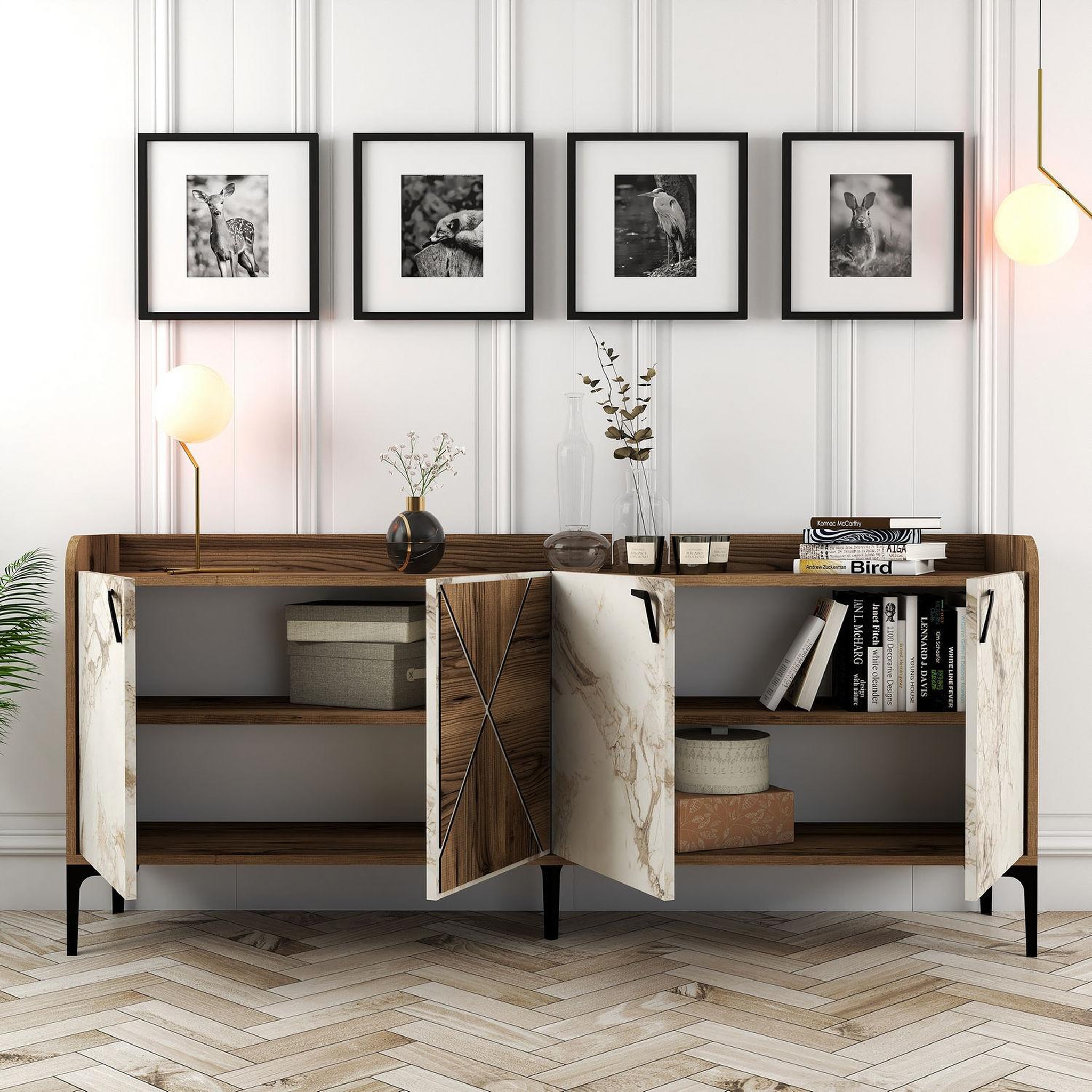 Voir la diapositive 4 : Habitat et Jardin Buffet en bois  venedik  - 180 x 35 x 78 cm - blanc marbré