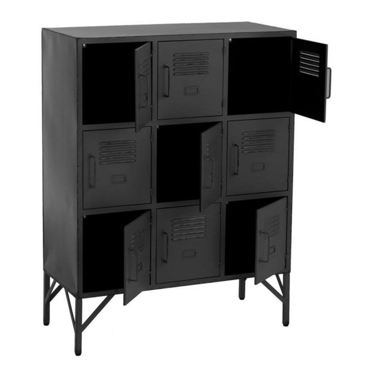 Paris Prix Commode 9 Portes en Métal  Popa  113cm Noir