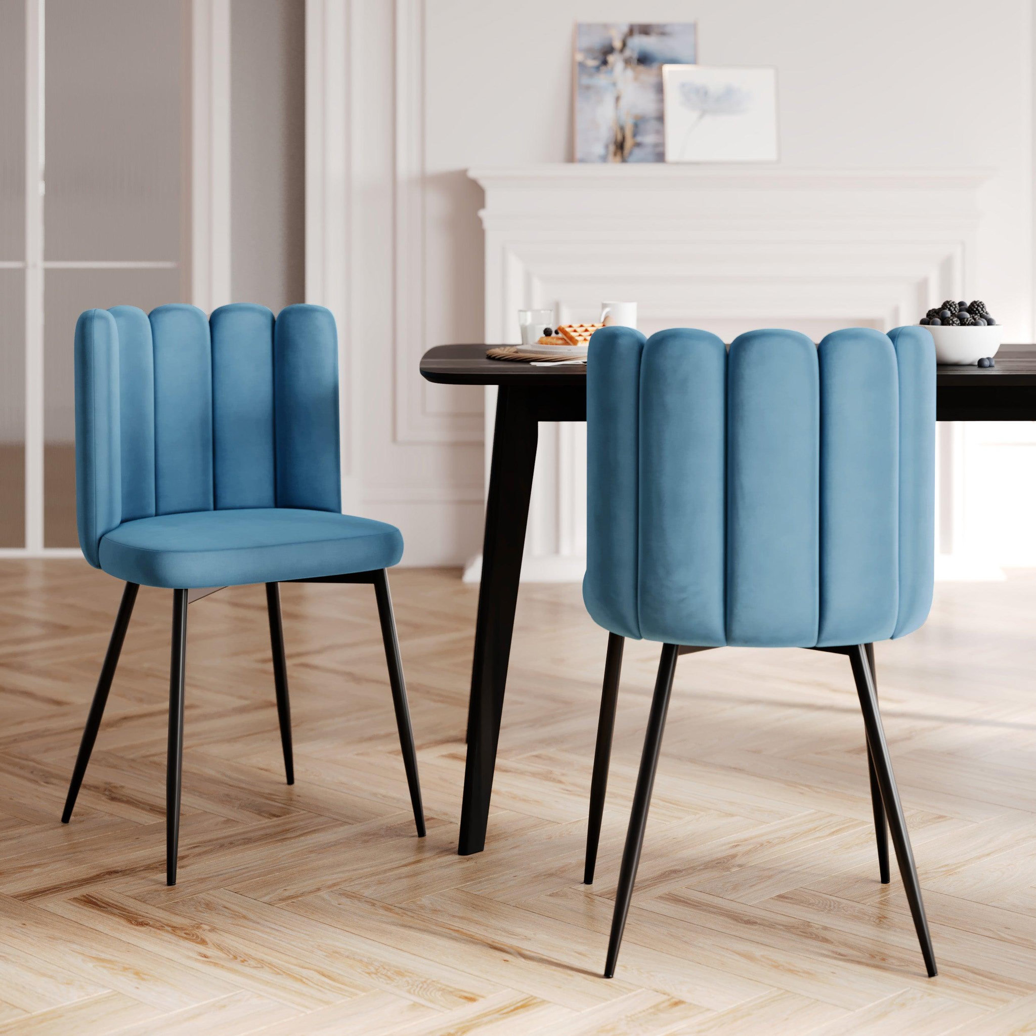 Voir la diapositive 2 : MAISON PAVANE Pack 4 chaises en velours bleu et jaune-rosy