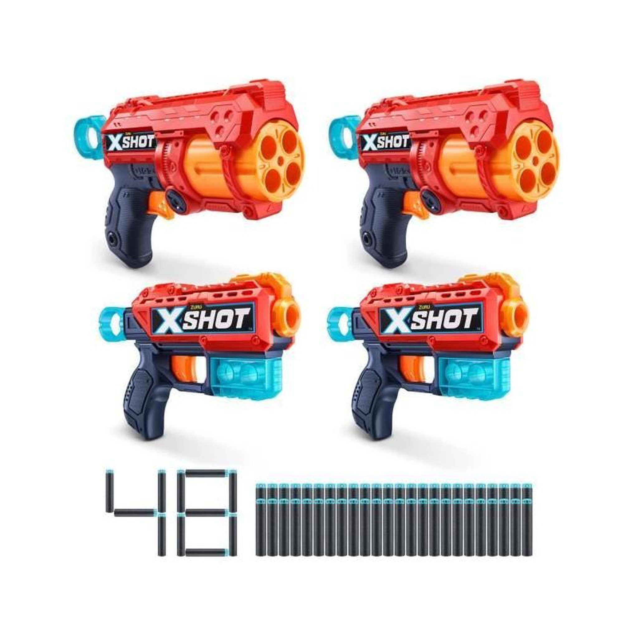 Voir la diapositive 3 : ZURU Pack Blasters - ZURU - Combo Pack 2 Kickback + 2 Reflex 6 - Blasters puissants avec tir a 27 metres et canon rotatif