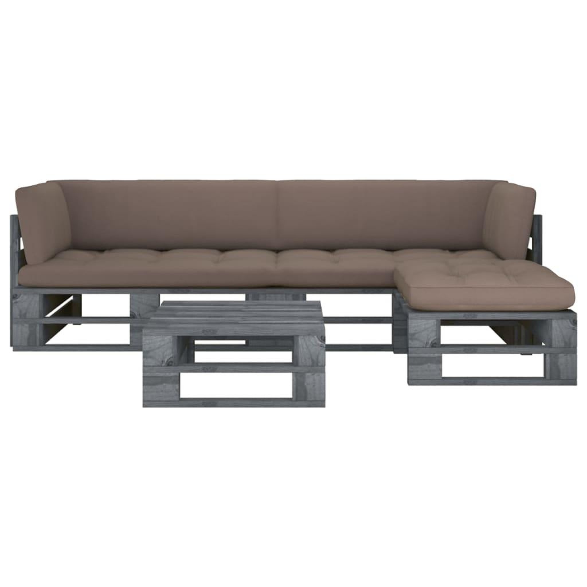 VIDAXL Salon de jardin palette 4pcs avec coussins Pin impregne de gris