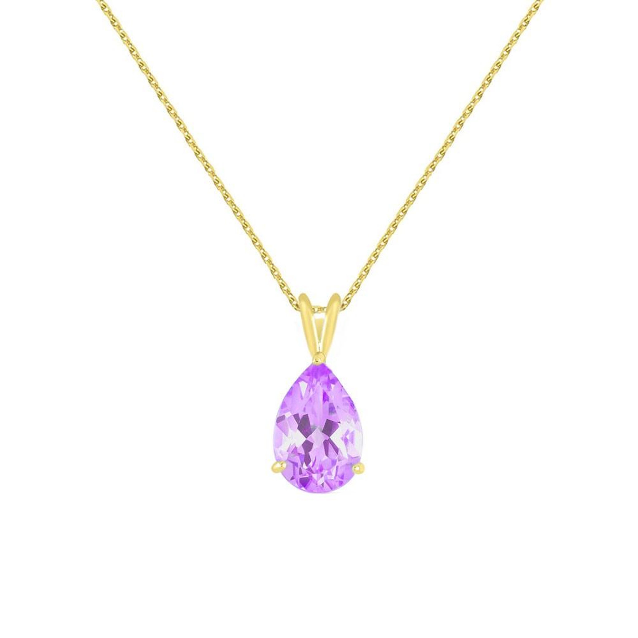L'ATELIER D'AZUR Pendentif Or 18 Carats 750/000 Jaune Améthyste Goutte - Collier Chaine Dorée Offerte - Femme
