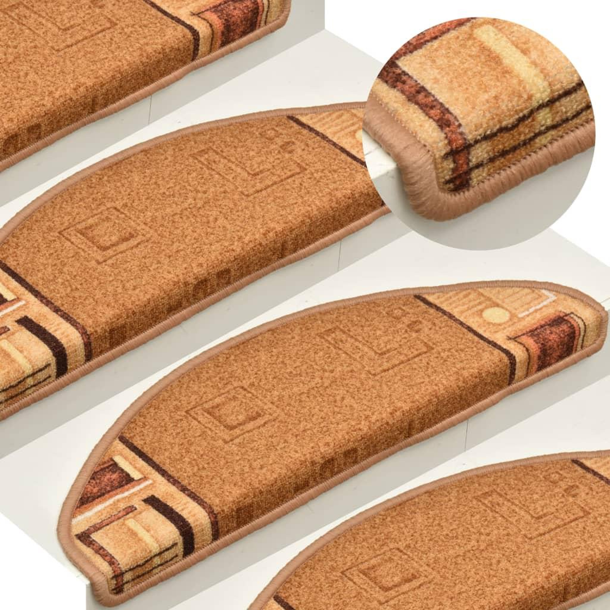 VIDAXL Tapis d'escalier autocollants 15 pcs Beige 65x21x4 cm