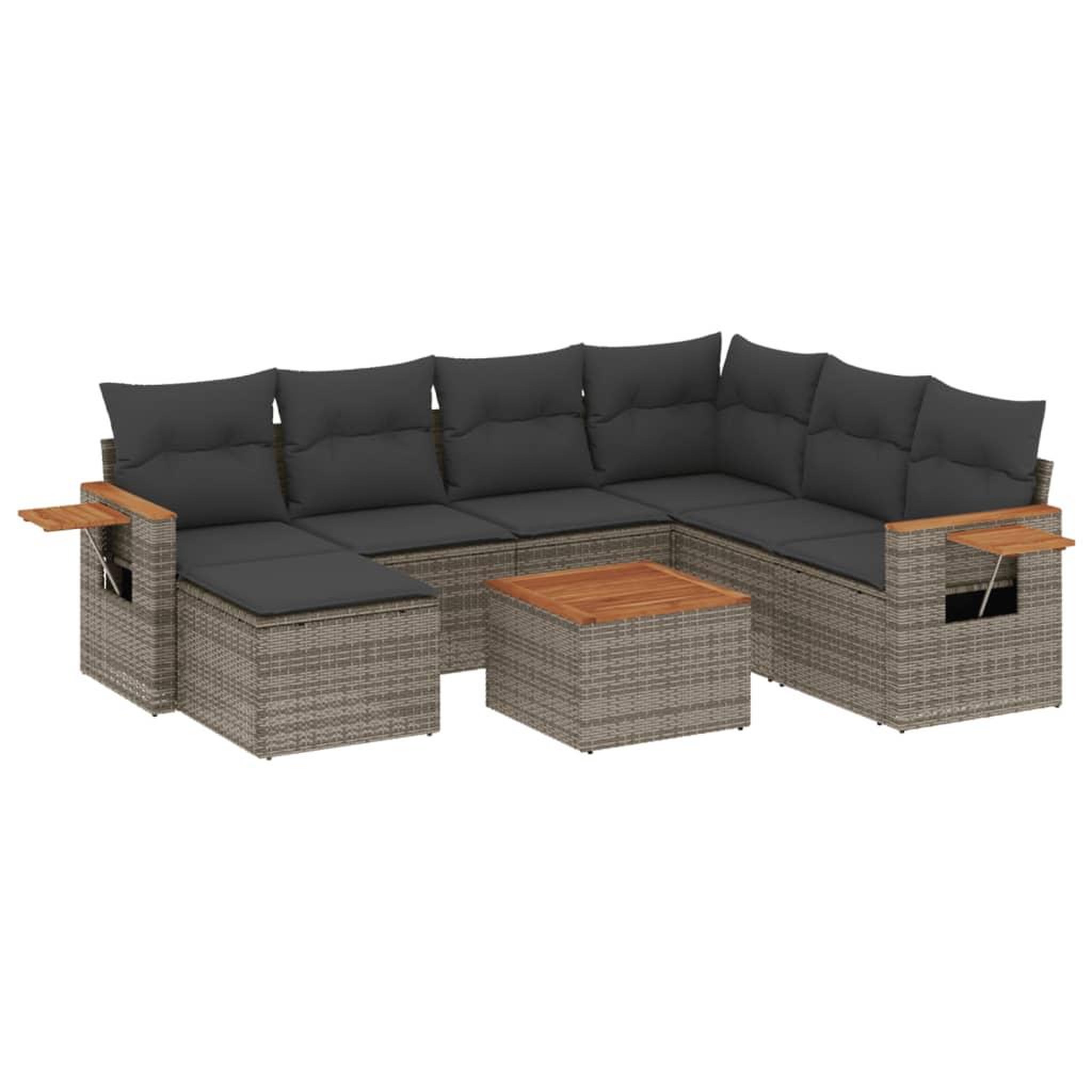 Voir la diapositive 2 : VIDAXL Salon de jardin 8 pcs avec coussins gris resine tressee