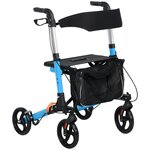 HOMCOM Déambulateur 4 roues - pliable, léger - assise, dossier, poignées ergonomiques réglables, frein à main - sacoche rangement - alu. bleu noir