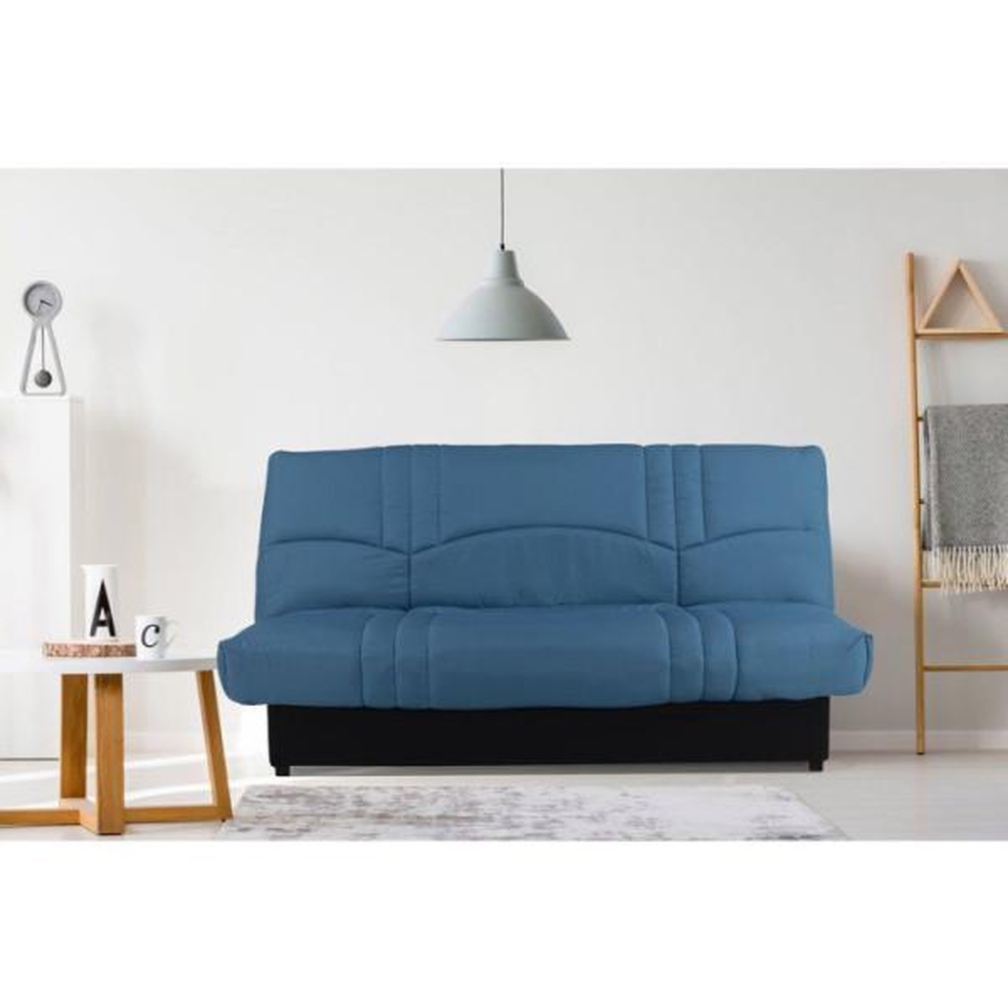 Voir la diapositive 2 : NO BRAND Banquette Clic-clac - 3 places - Tissu Bleu canard - 190 x 90 x 92 cm - PIXIE