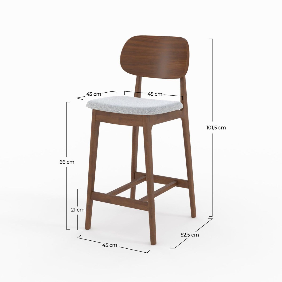 Rendez vous déco Lot de 2 chaises pour îlot central 66 cm en bois et tissu gris-Charlize