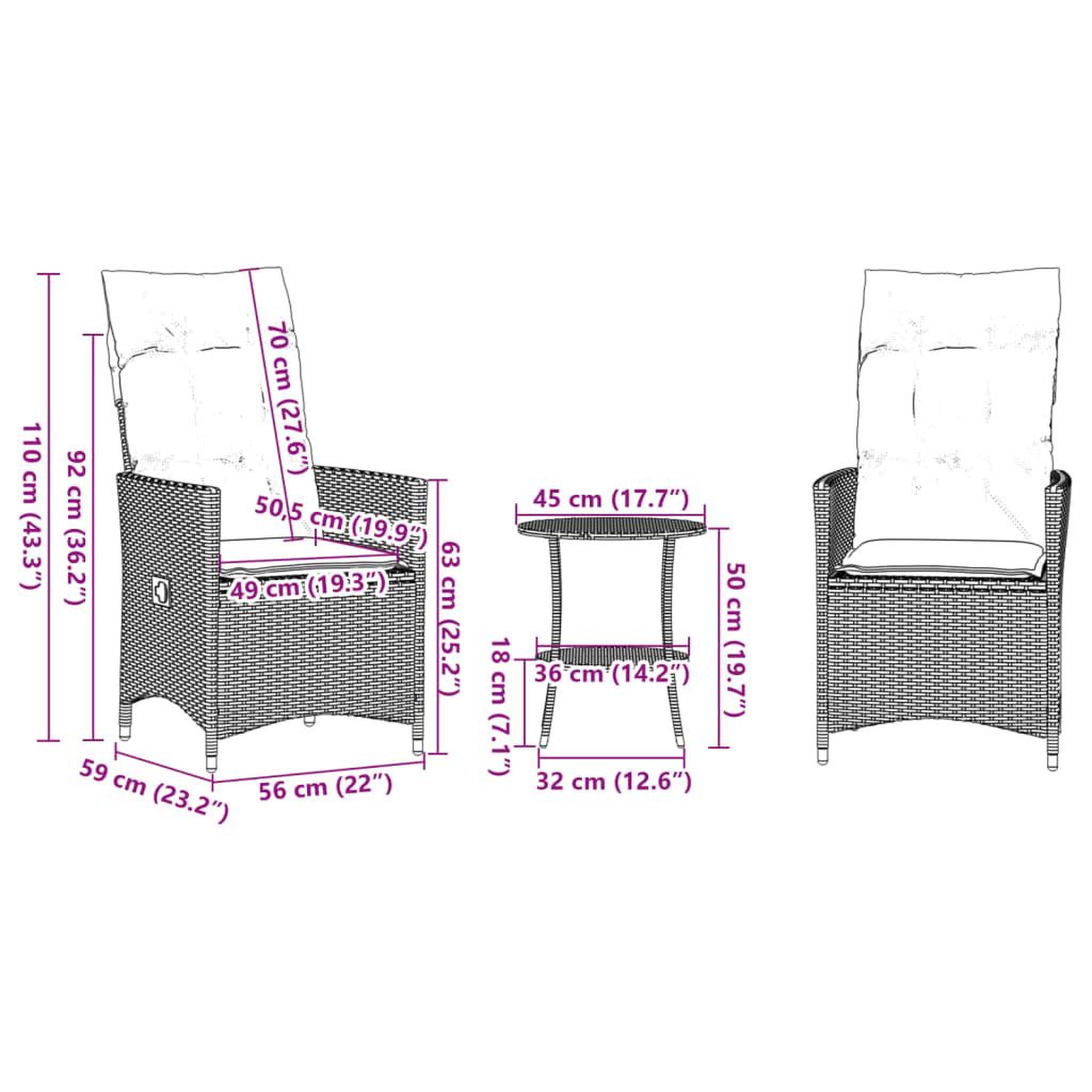 Voir la diapositive 6 : VIDAXL Ensemble de bistro 3 pcs avec coussins noir resine tressee