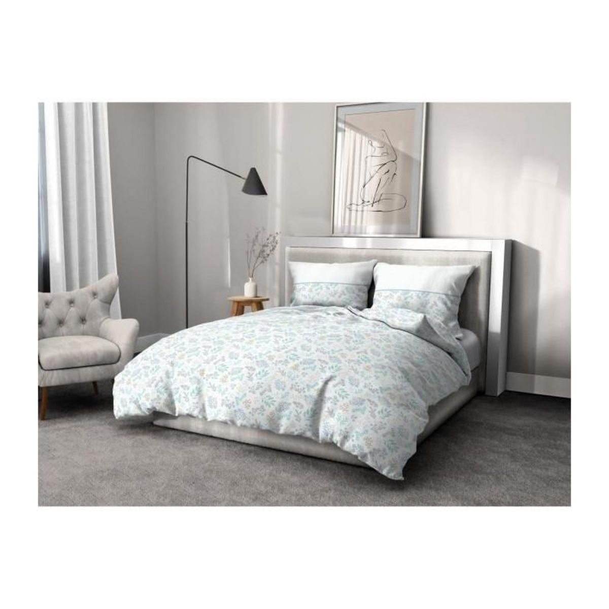 HOME LINGE PASSION Parure de couette HOME LINGE PASSION Adonis - 3 Pcs - 220 x 240 - 100% Coton 57 Fils - Bleu