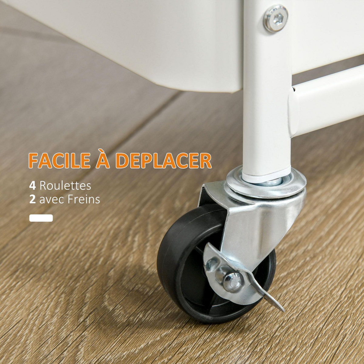 HOMCOM Desserte chariot de rangement en métal à roulettes 3 niveaux avec 2 range-couverts 4 crochets dim.51,5L x 32l x 75,6H cm