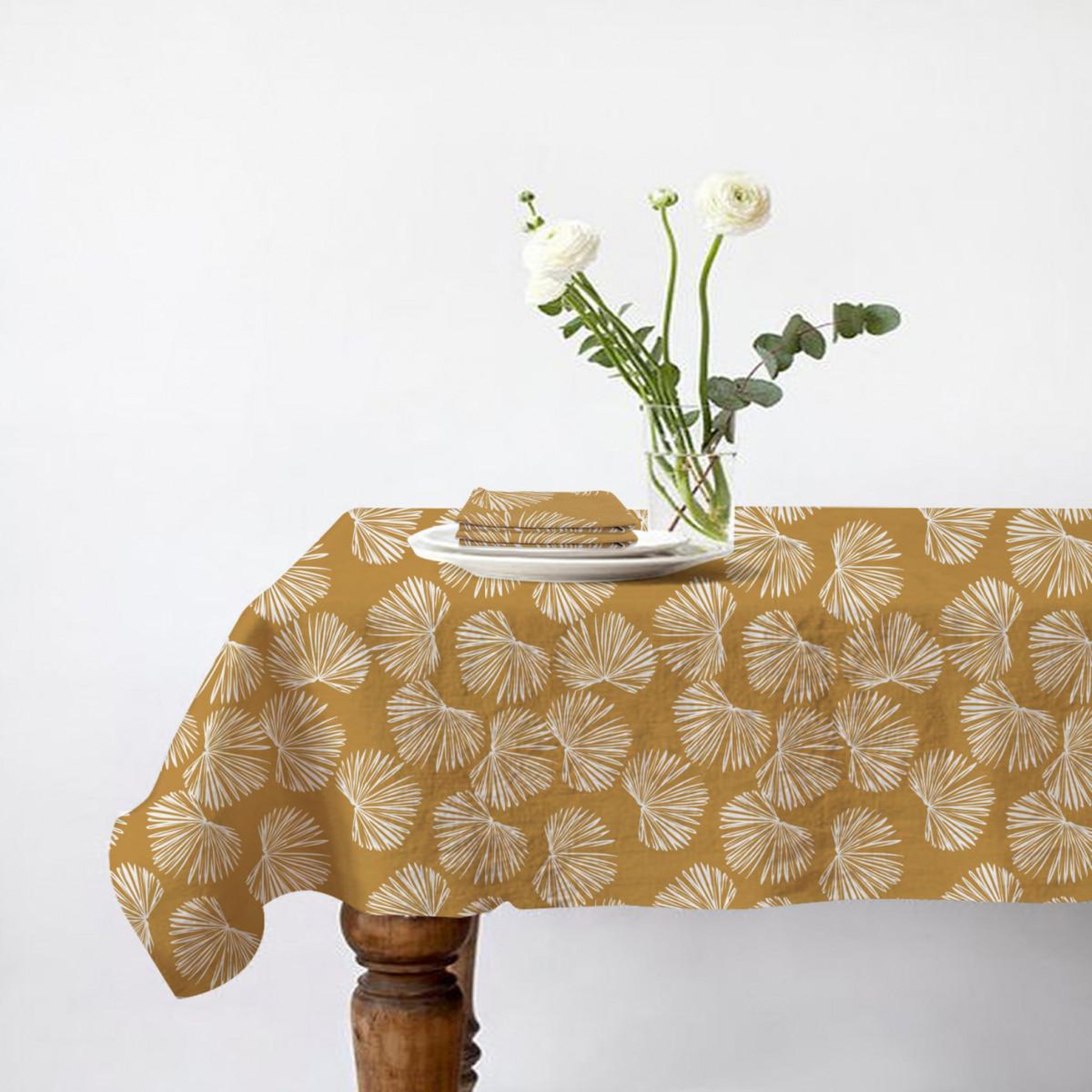 FUTURE HOME Lot nappe carrée + 2 serviettes de table déperlante champêtre 140x140cm virginie