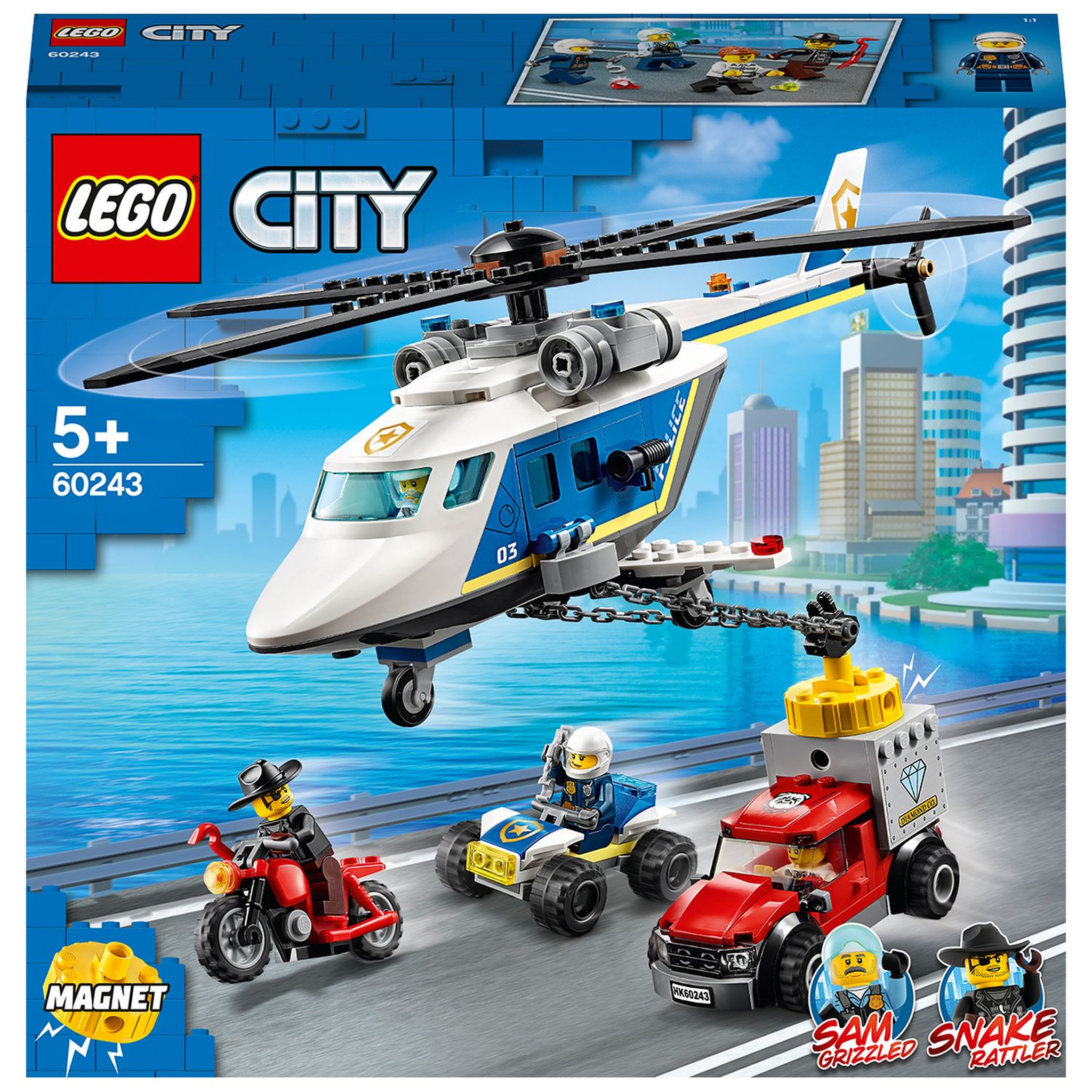 LEGO City 60243 L'Arrestation en Hélicoptère, Jouet, Moto et Camion, Minifigurine Policier