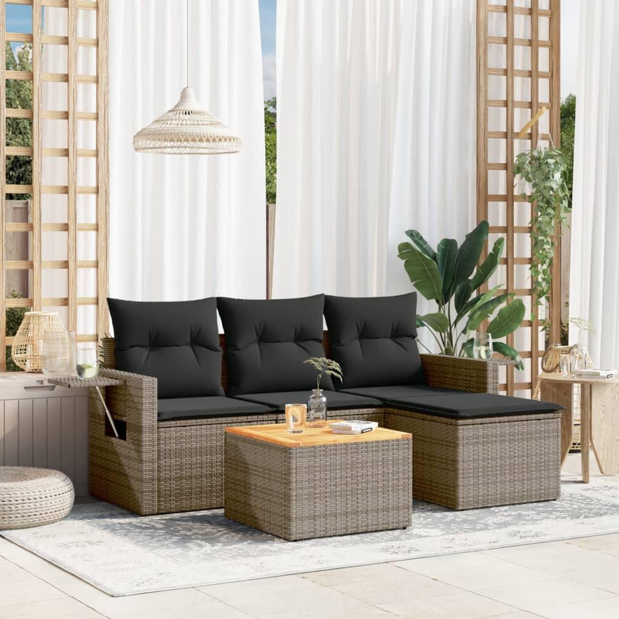 VIDAXL Salon de jardin 5 pcs avec coussins gris resine tressee