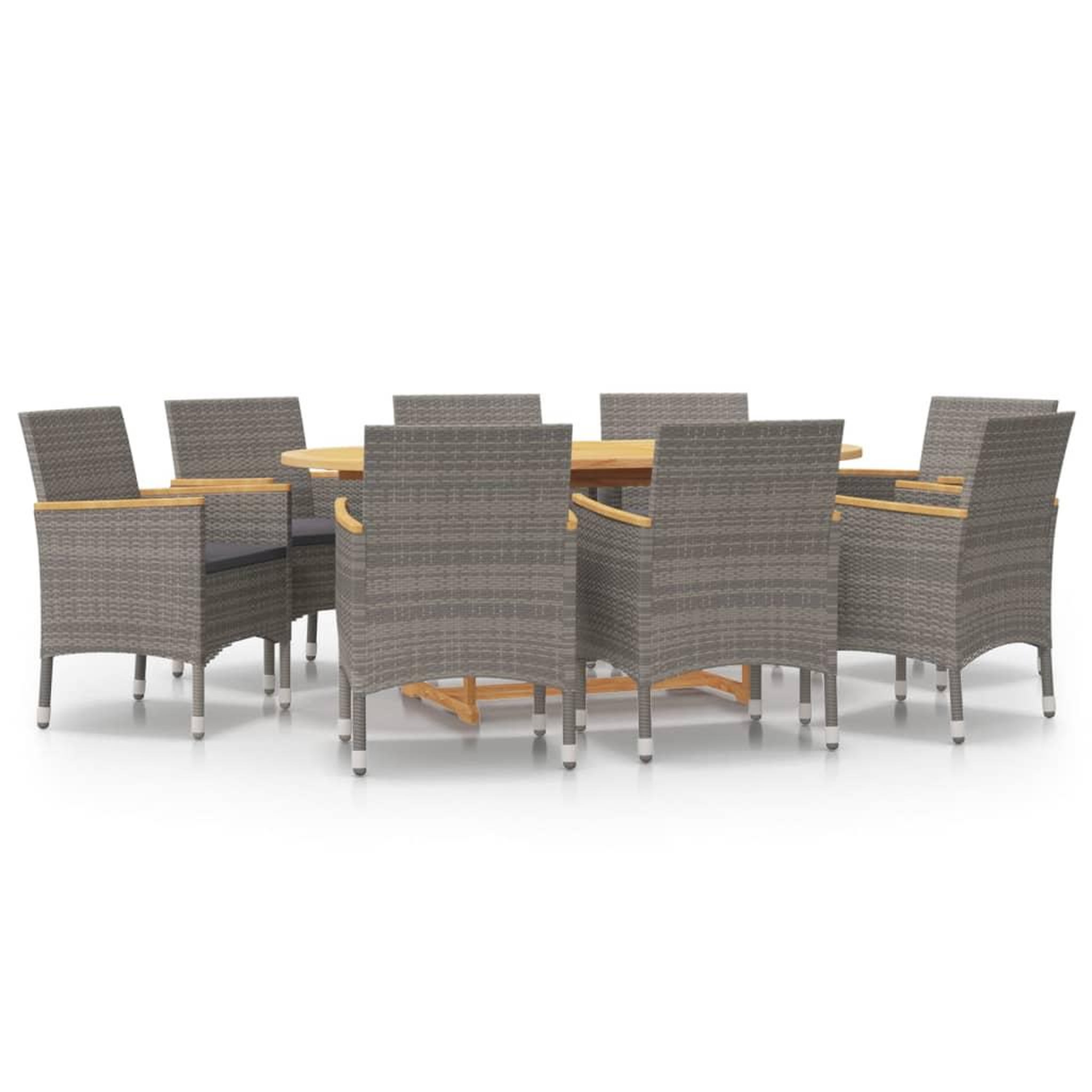 Voir la diapositive 2 : VIDAXL Ensemble a manger de jardin 9 pcs avec coussins Gris