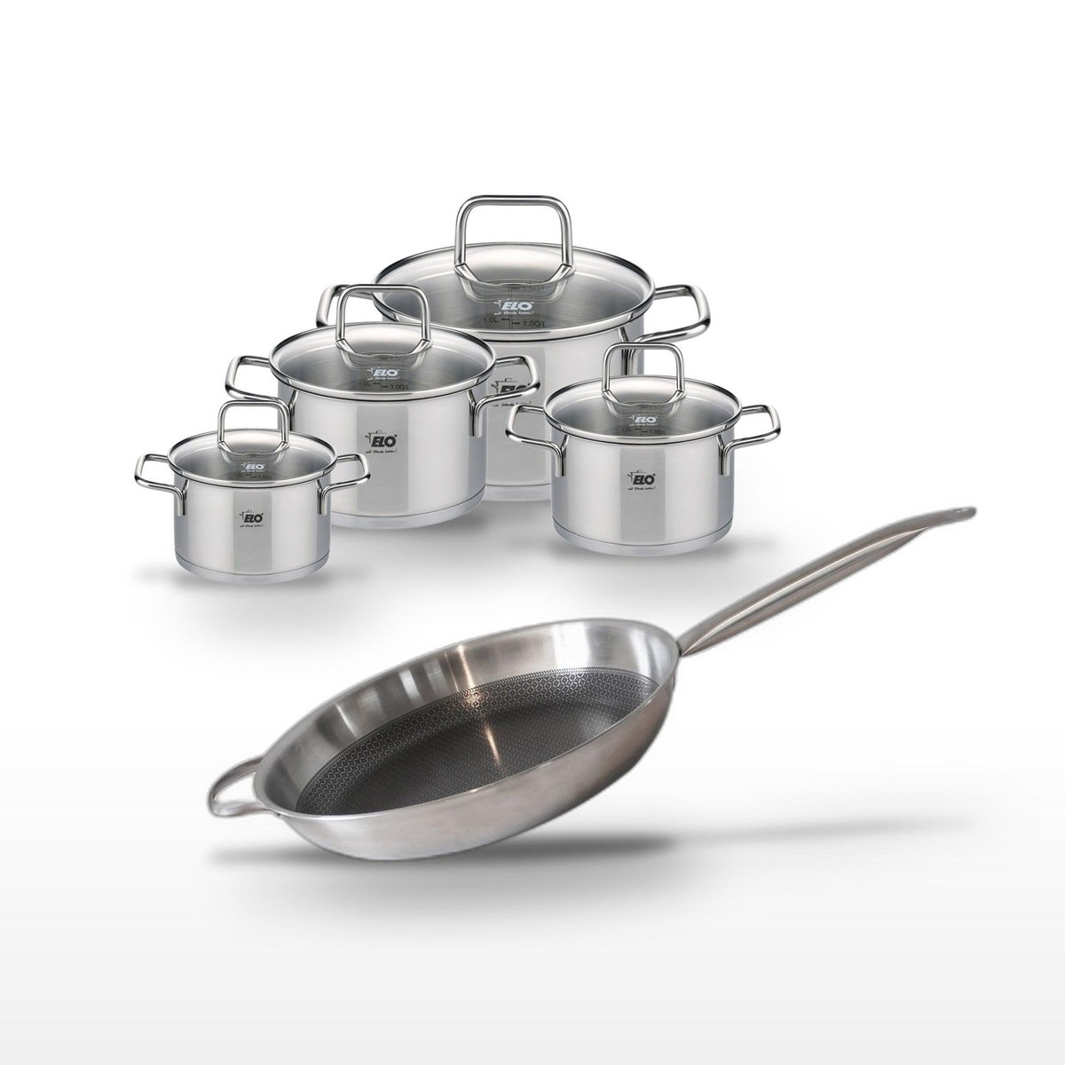 ELO Lot de Poêle 32cm & 4 Faitouts Elo Relief Solution