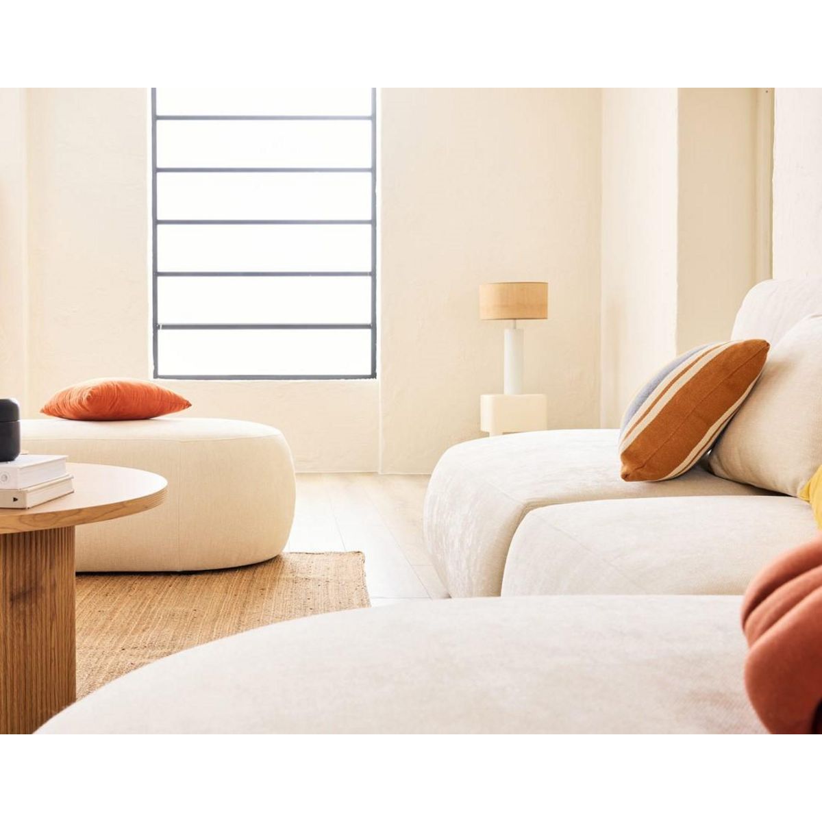 LISA DESIGN Santorini - canapé modulable d'angle droit + pouf - 5 places - en tissu texturé