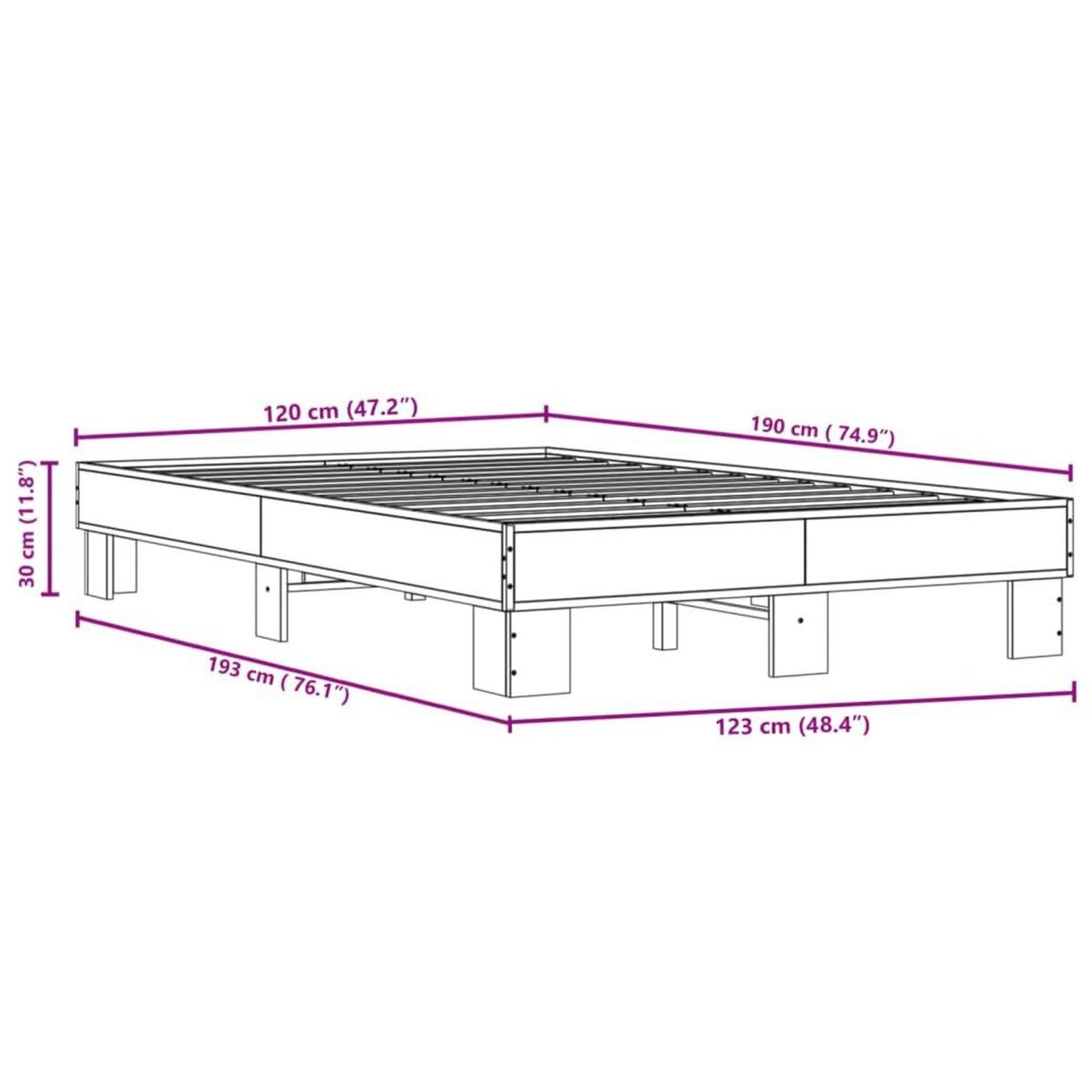 VIDAXL Cadre de lit sans matelas chene sonoma 120x190 cm