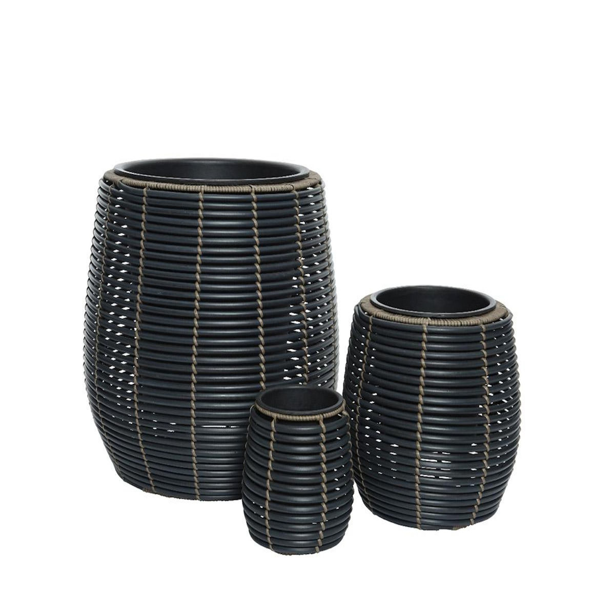 JARDIDECO Lot de 3 cache-pots en polyrotin anthracite rond - Jardideco