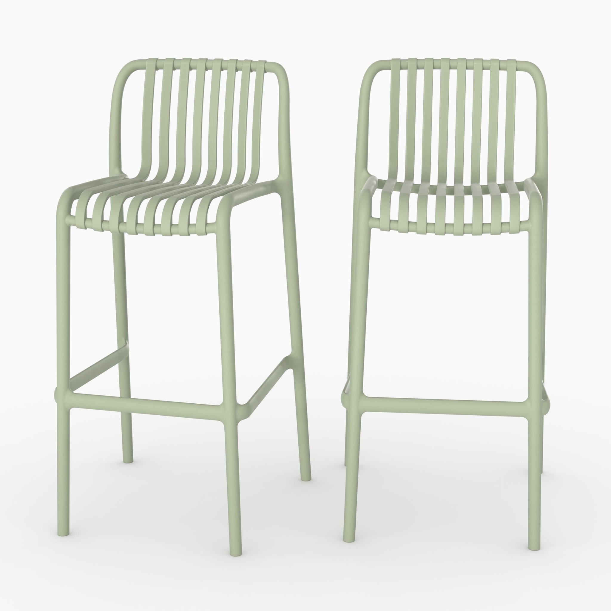 MAISON PAVANE Lot de 2 chaises de bar de jardin 76 cm en plastique vert pastel-Duli