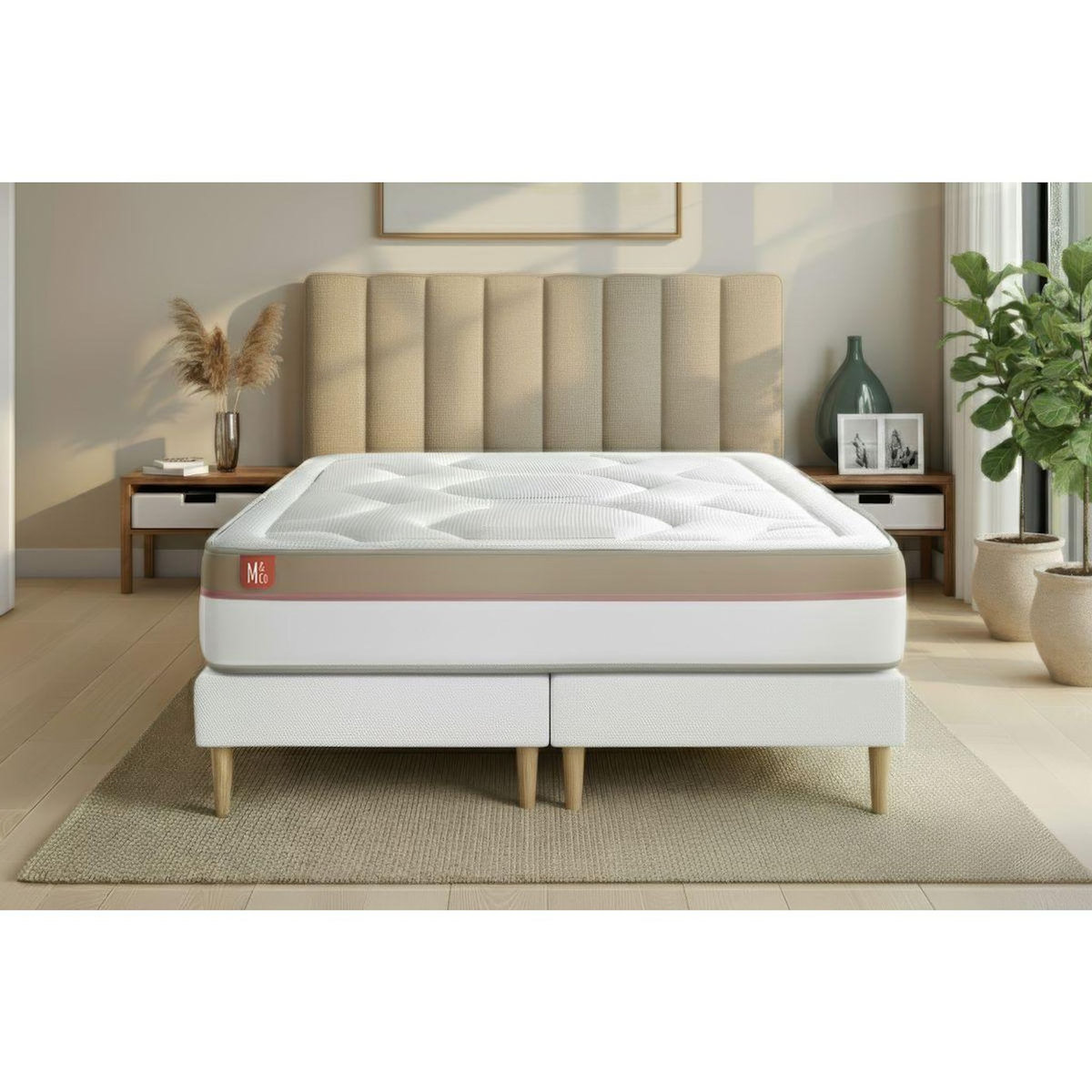 MARMOTTES&CO Pack prêt à dormir matelas LE COSY 200x200cm Mémoire de forme - Ep. 30cm + double sommiers Blanc + 2 oreillers + couette