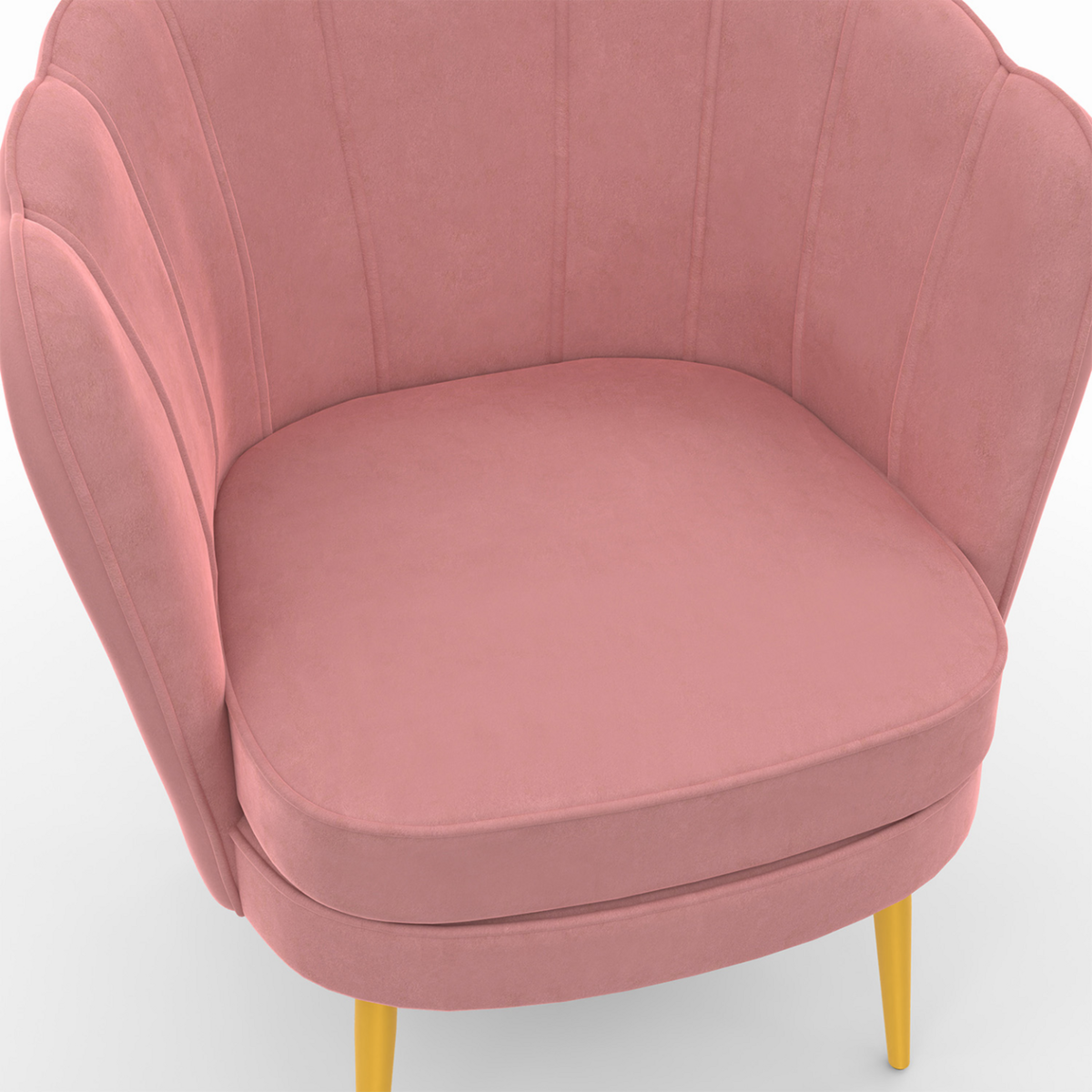 ID MARKET Fauteuil coquillage ADELLA rose en velours pieds dorés