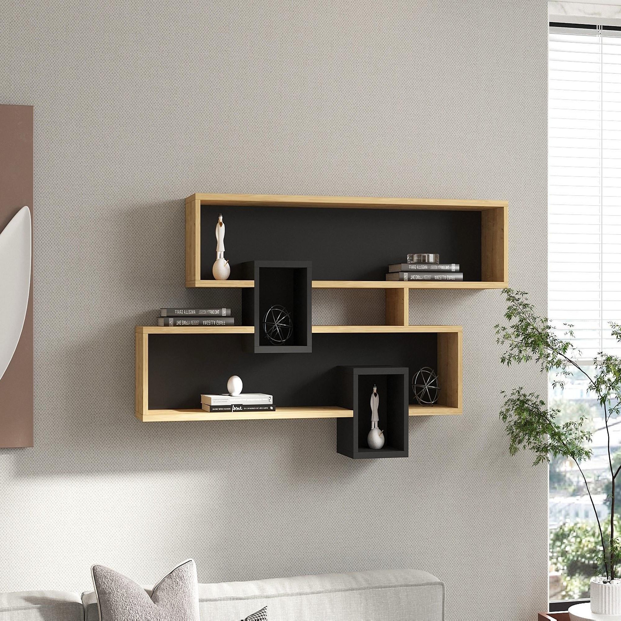 Voir la diapositive 2 : Habitat et Jardin Étagère murale en bois  karen  - 120 x 22 x 72 cm - saphiranthracite
