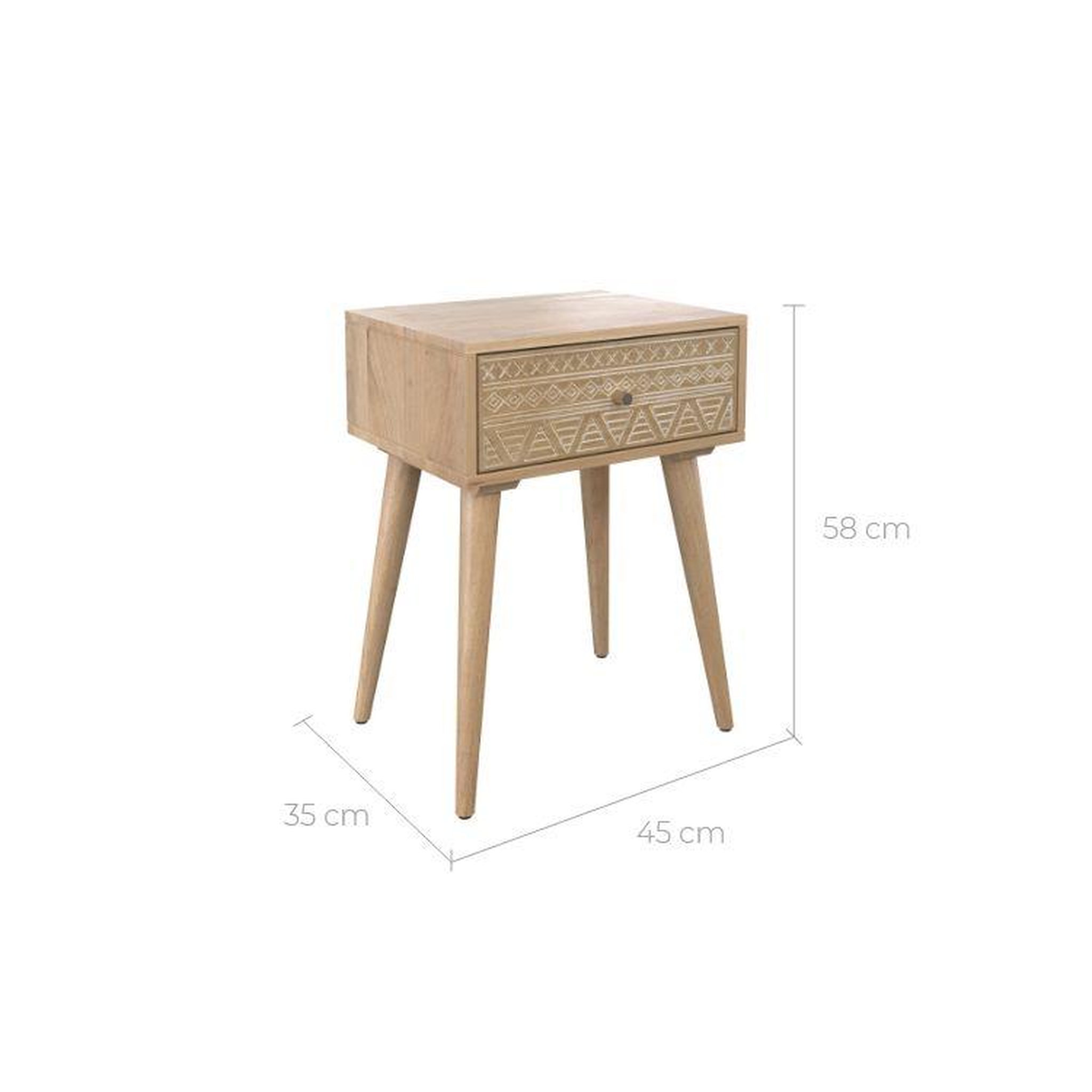 Voir la diapositive 4 : MAISON PAVANE Table de chevet en bois de manguier gravé 1 tiroir-tiny
