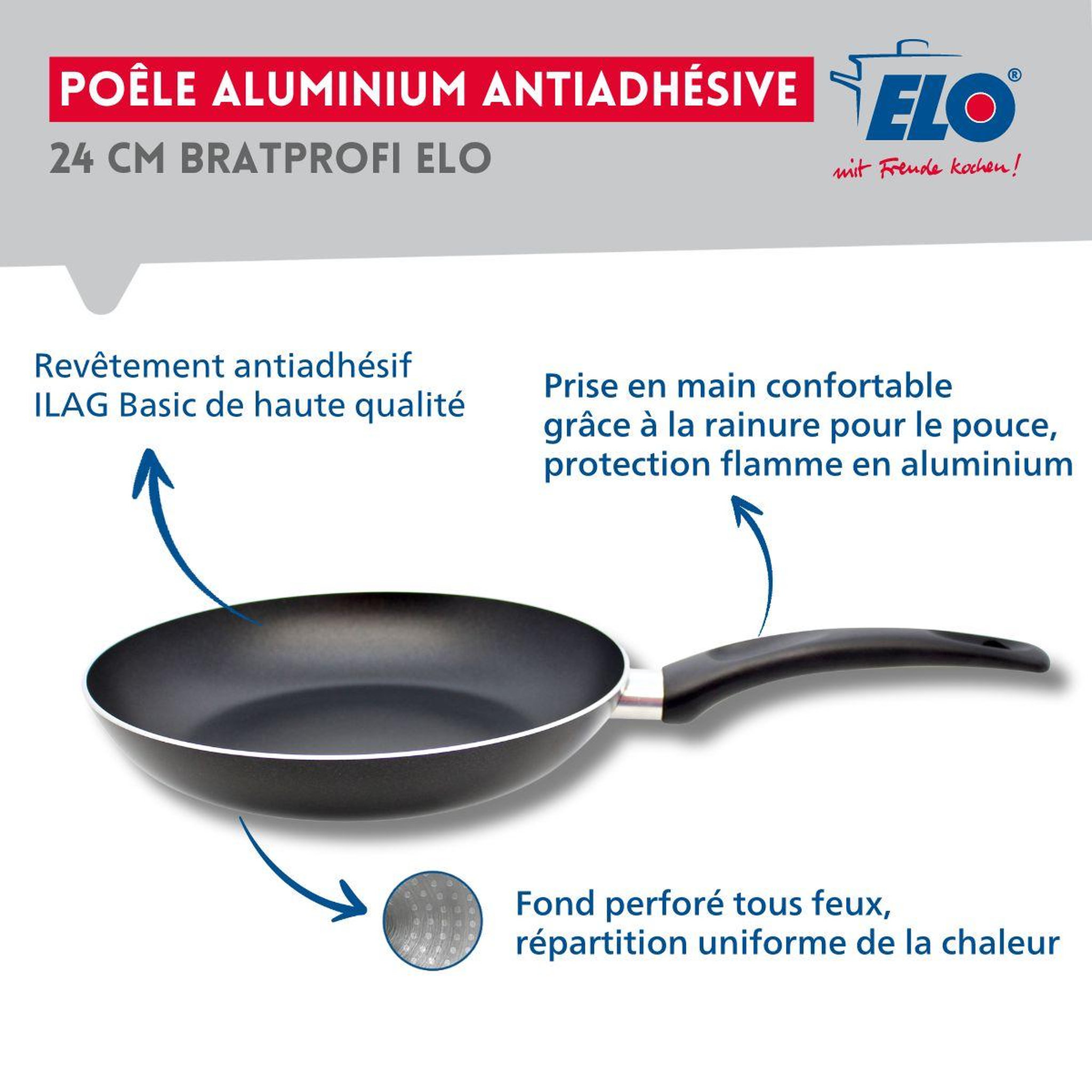 Voir la diapositive 3 : ELO Poêle et son couvercle 24 cm elo