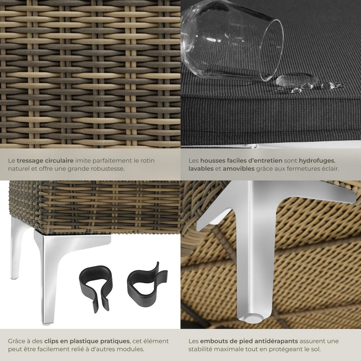 tectake Ensemble modulable en rotin partie centrale élément central structure en aluminium gris anthracite chiné